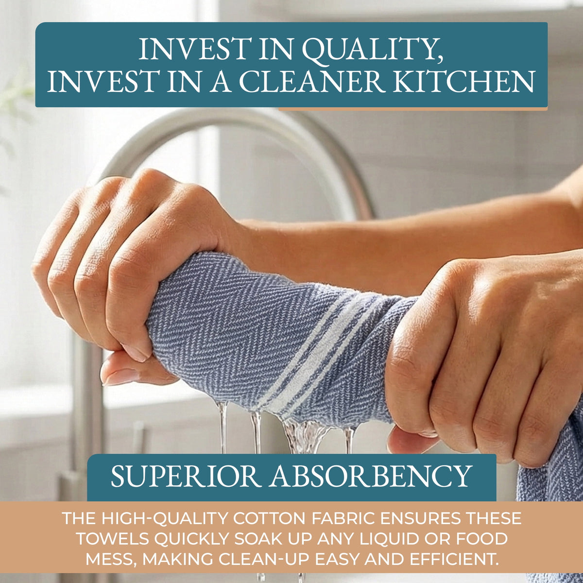 Kitchen Towels Set - 100% Pure Cotton Super Absorbent Hand Towel, Grey Tea Towels, Soft & Durable, Pack of 12 – 15”x25”, Grey Stripe