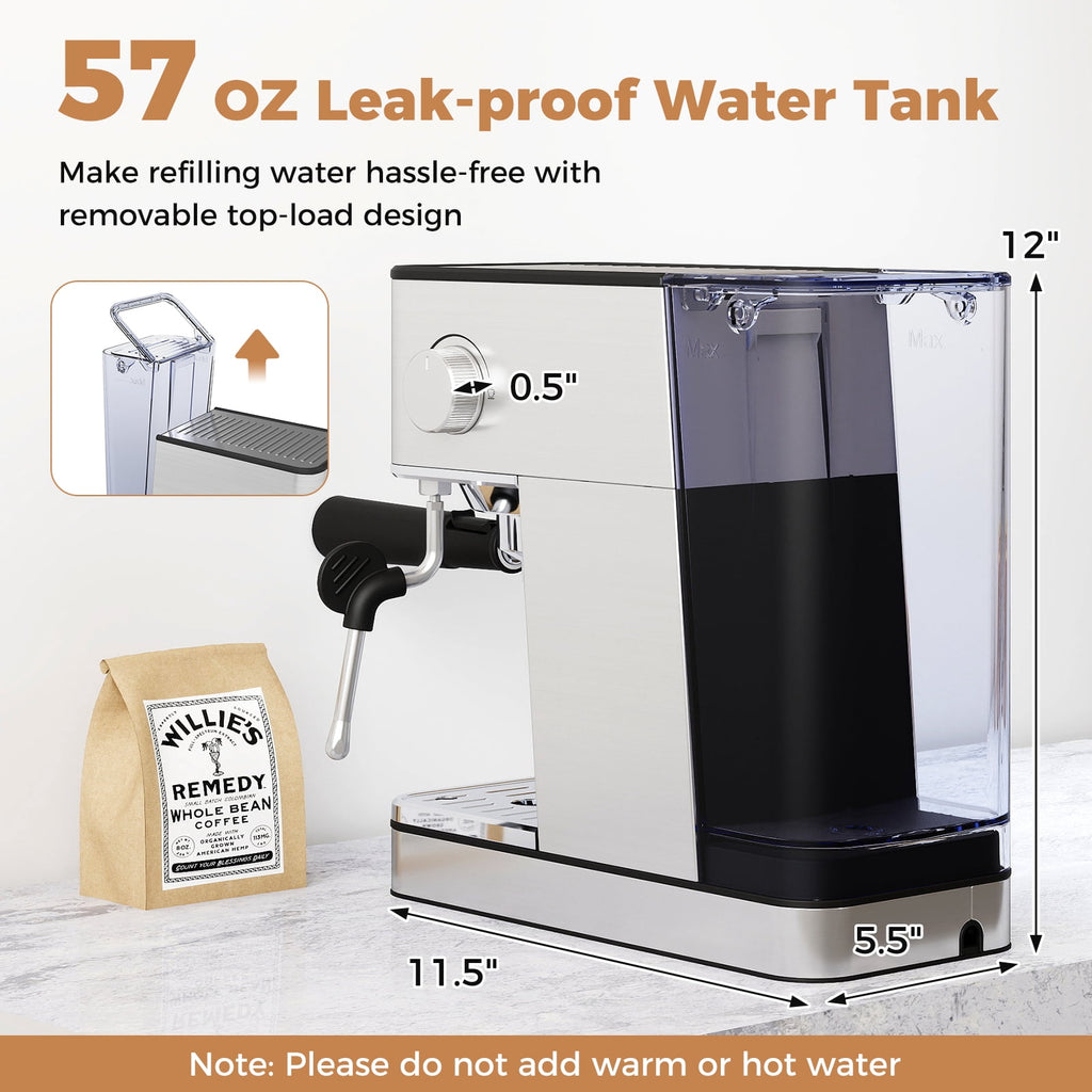 Costway Espresso Machine 20 Bar woth Milk Frother, 57OZ Removable Water Tank & Hot Water