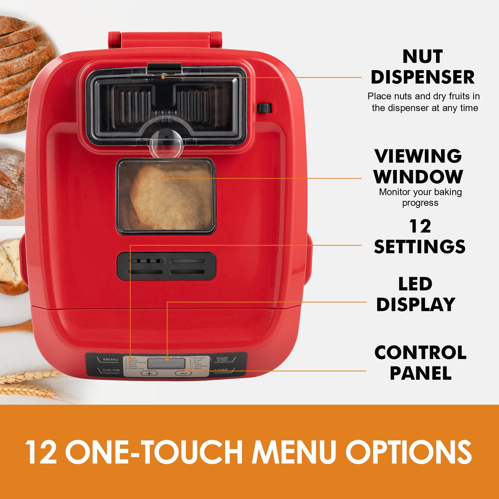 Kitchen in the Box 2lb Bread Maker with Auto Fruit Nut Dispenser, 12-in-1 Gluten-Free Bread Machine, 13H Delay Timer, Nonstick Pan, Keep Warm, White