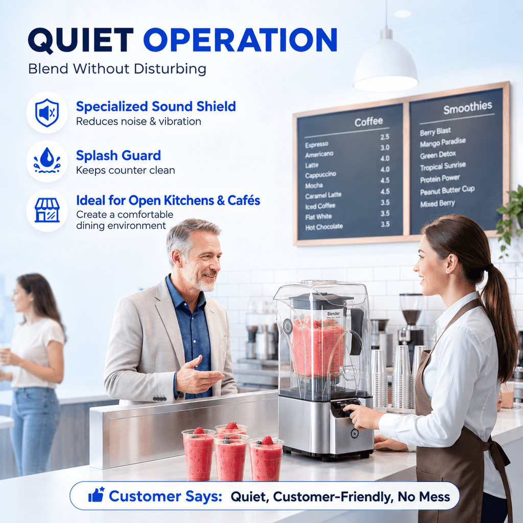 WantJoin Blender-Commercial Blender with Soundproof Shield, Enclosure 2200W ,Quiet Professional-Grade Power,Self-Cleaning,Gray