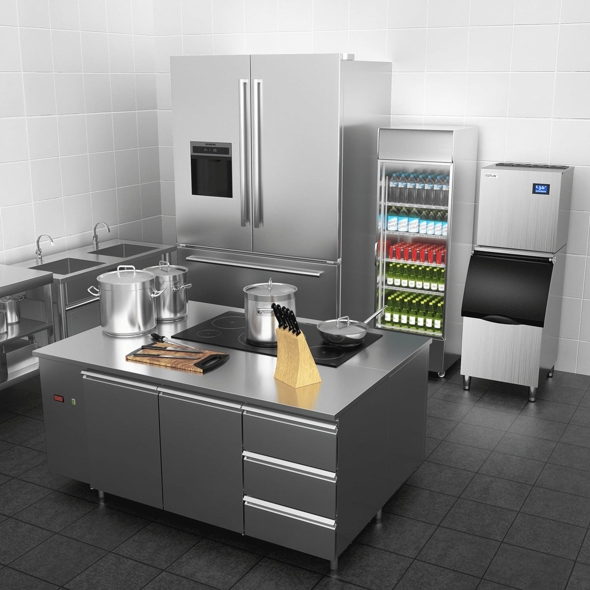OUTBID Split Commercial Ice Maker Machine 600LBS/24H with 350lbs Ice Bin, Nugget Ice Makers Commercial, Clear Cube Pellet Ice Maker, Fast Ice Maker Ice-Ready in 8-15mins