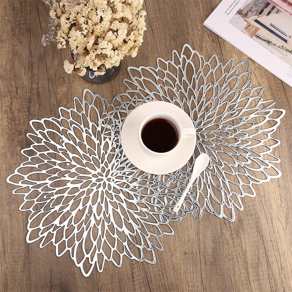 Vinyl Placemats Non-Slip Washable Heat Resistant Round PVC Table Mats for Morden Kitchen Dining Table Wedding,Gold