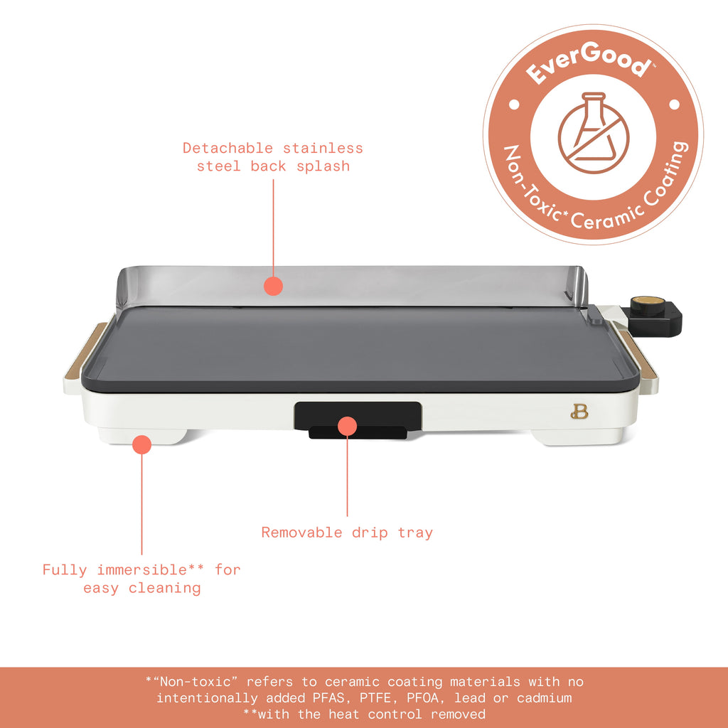 Beautiful XL Electric Griddle 12" x 22" with EverGood Ceramic Nonstick Coating, Thyme Green by Drew Barrymore