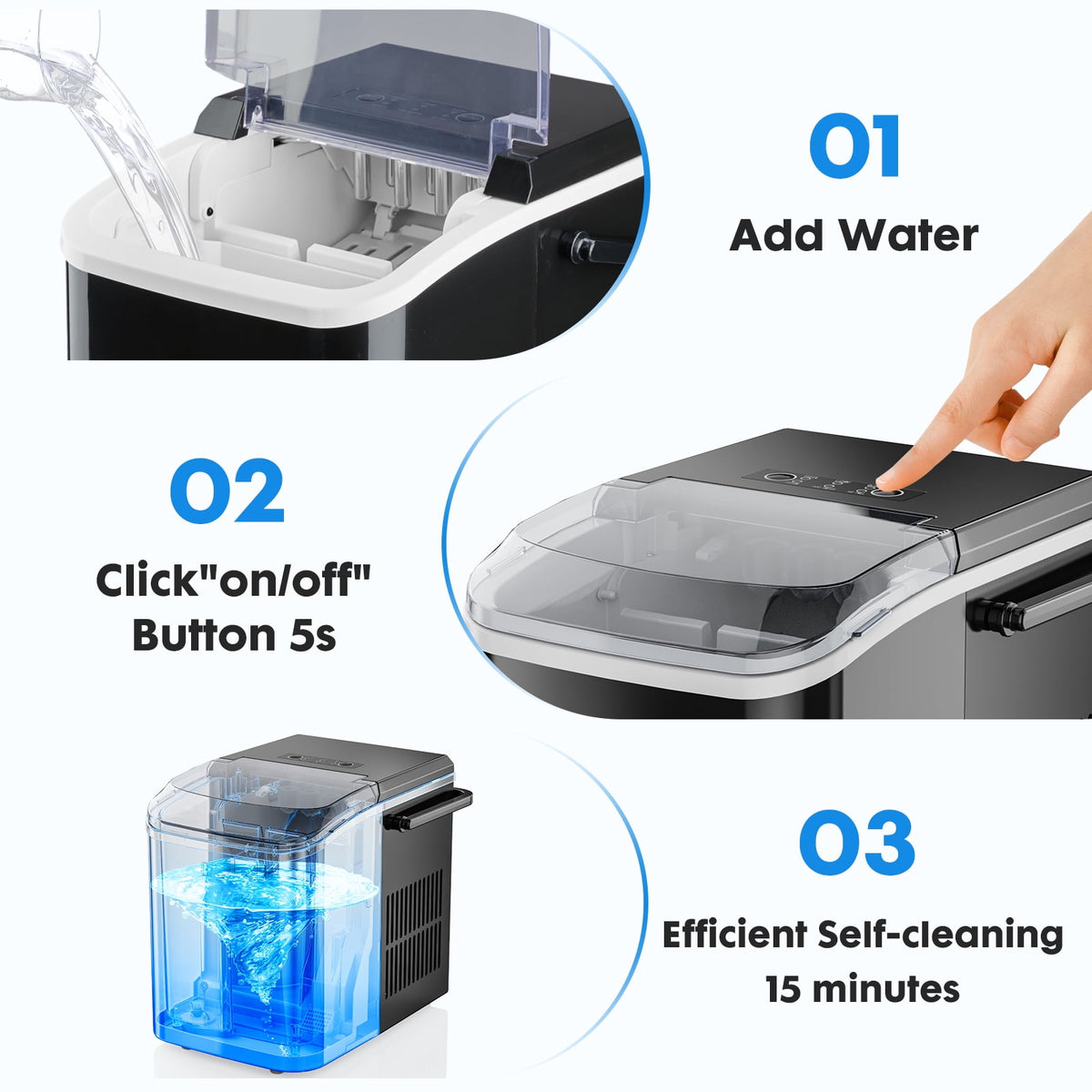 EDX Countertop Ice Maker, Self-Cleaning Portable Ice Maker Machine with Handle and Ice Scoop, Bullet Ice Cubes, 9Pcs/6Min 26.5Lbs/24H for Home/Kitchen/Bar/Party, Green