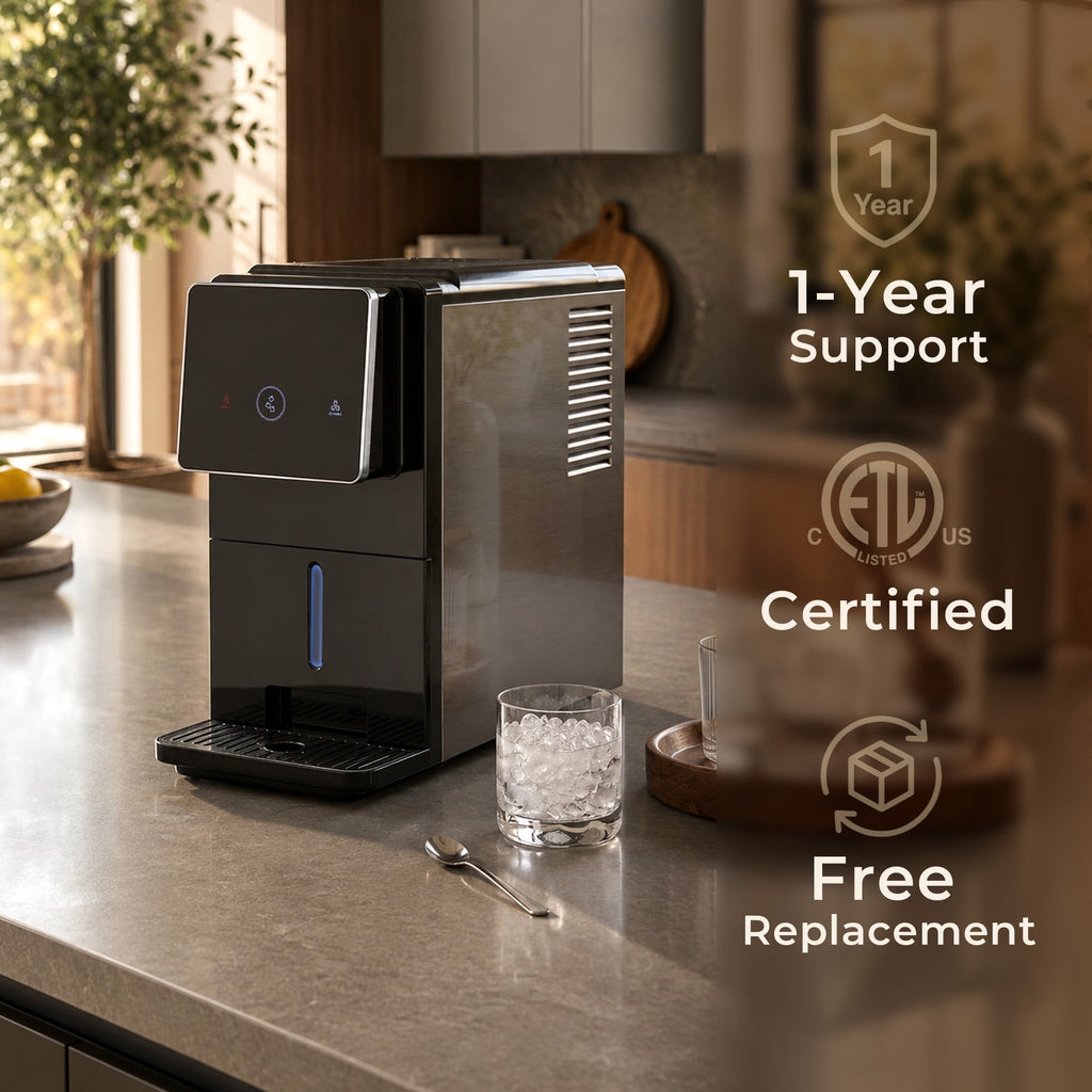Goosiay Countertop Nugget Ice Makers Dispenser, 33lbs/Day Portable Pebble Crushed Ice Machine, Touch-Free Ice, Self-Cleaning for Home Kitchen Office