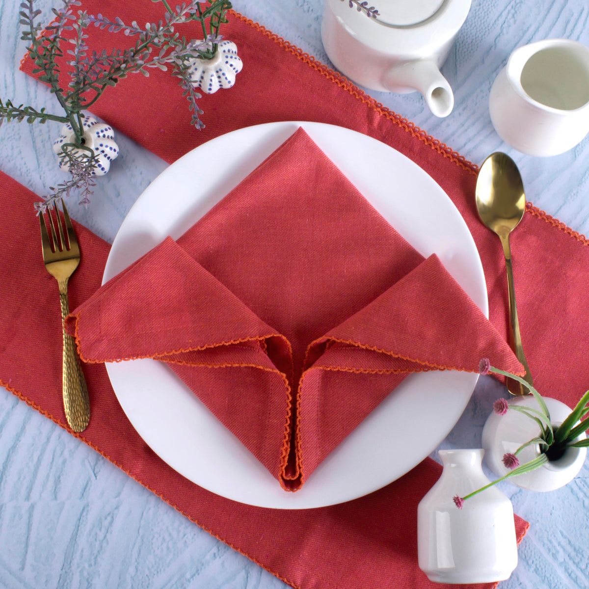 FINGERCRAFT Table Napkins, Cotton Cloth Napkin, Picot Edge, 20-inch, 12 Pack, Ivory