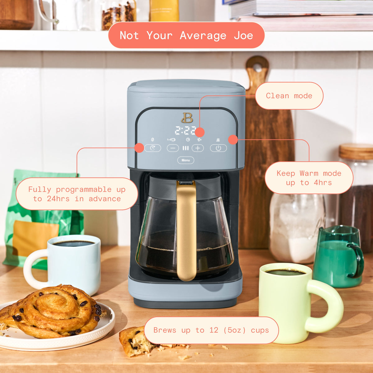 Beautiful by Drew Barrymore 12-Cup Programmable Coffee Maker, White Icing