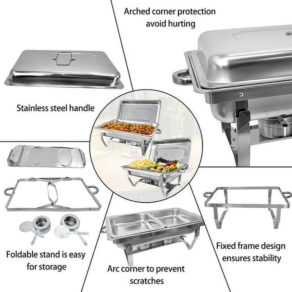 Jacgood Chafing Dish Buffet Set 4 Pack 8QT Full Pan Stainless Steel Food Warmer Chafer Complete Set with Water Pan, Chafing Fuel Holder for Home Party, Buffets, Wedding, Banquet, Catering Events