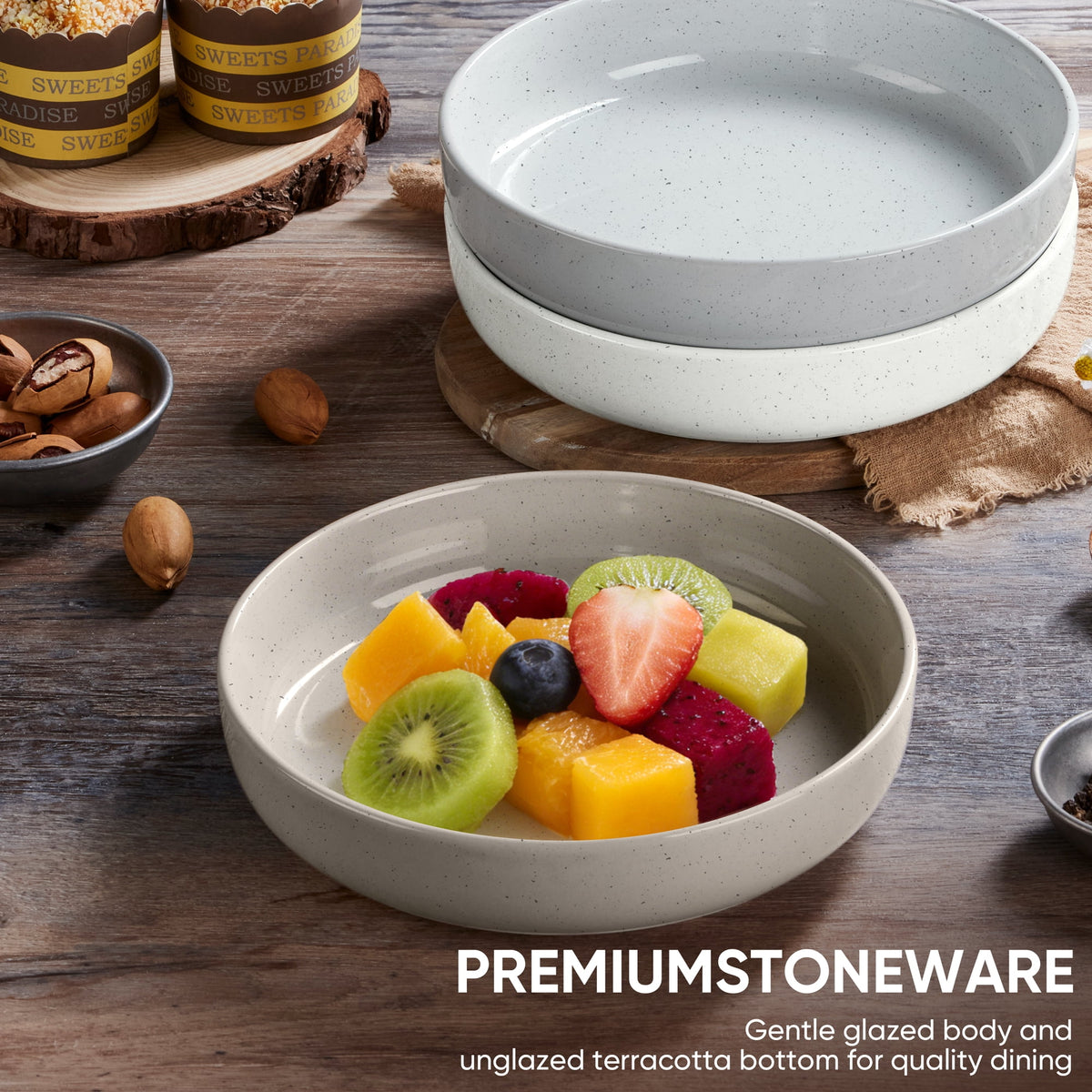 Vesteel Pasta Bowls Set of 6, 32oz Large Salad Bowl for Home Kitchen, Ceramic Serving Plates for Soup, Cereal, Fruits, Microwave & Dishwasher Safe, Speckled White