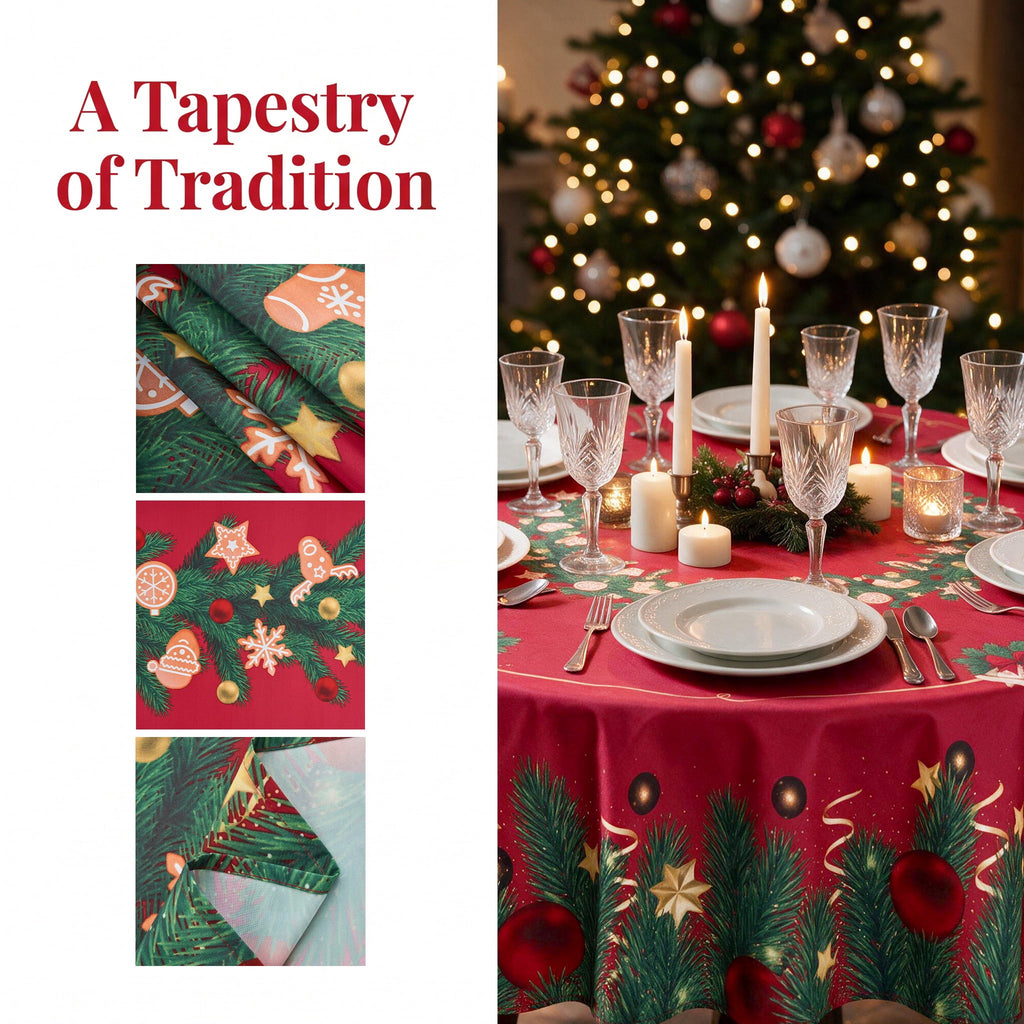 LUSHDIVA Christmas Rectangle Tablecloth, Holly Berry Ribbon Garland Bordered Fabric Dining Table Cover, Xmas Holiday Party Decor Table Cloth, 60" x 84"