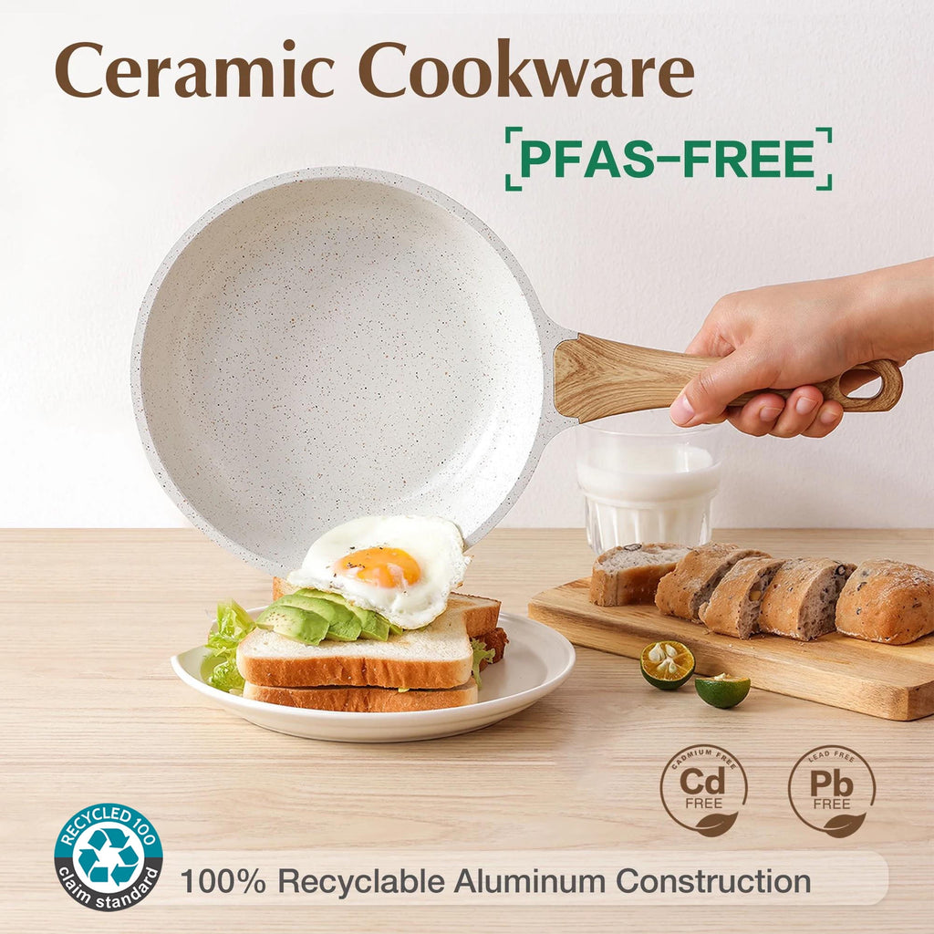 SENSARTE Ceramic Nonstick Pots and Pans Set, 10Pcs Healthy Non Stick Cookware Set with Pots Protectors, Induction Kitchen Cookware Sets, Dishwasher Safe White