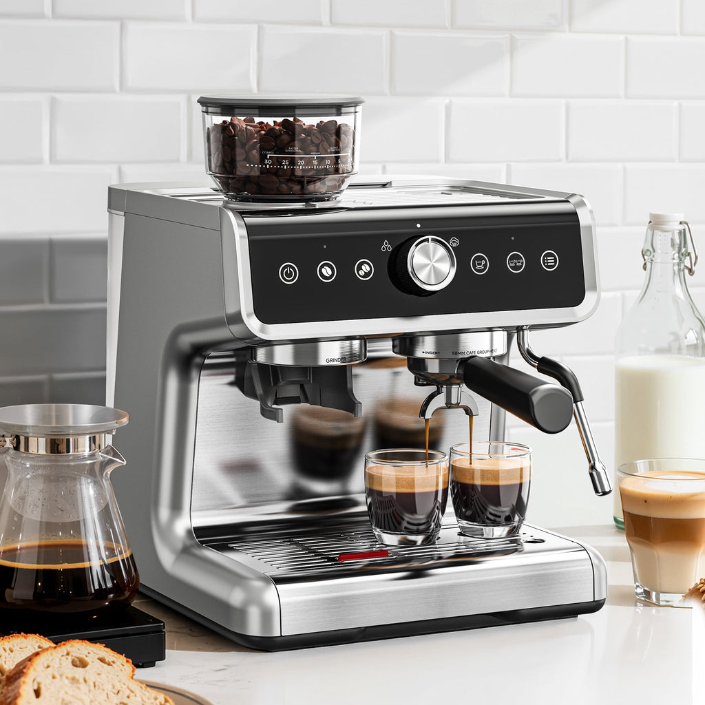 EUHOMY Espresso Machine with Grinder, 15 Bar Semi Automatic Coffee Maker with Steam Wand, Home & Office
