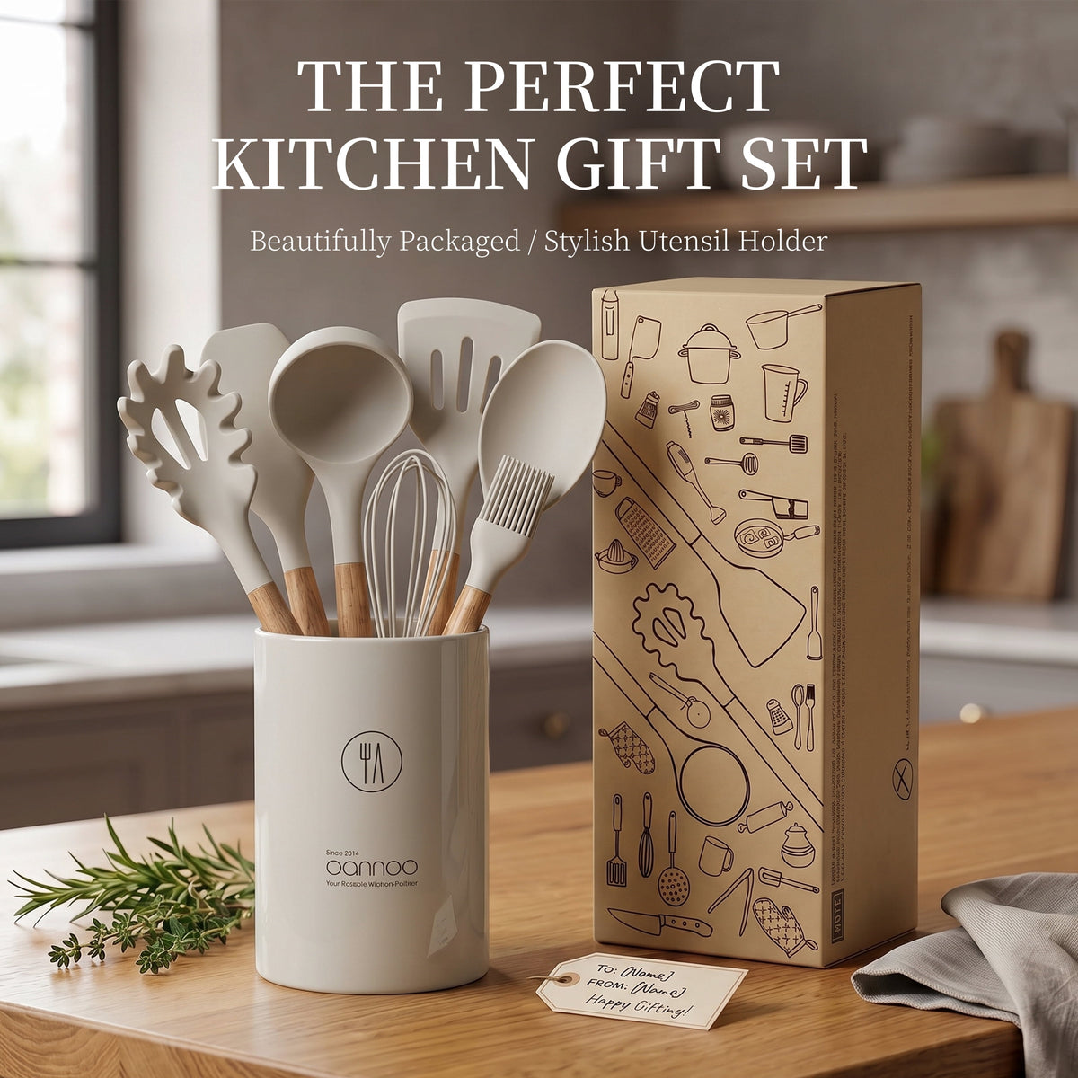 Silicone Cooking Utensils Set - Silicone Kitchen Utensils for Cooking Wooden Handles, 446°F Heat Resistant Kitchen Utensil Spatula Sets w Holder, Gadgets for Non-Stick Cookware BPA FREE (Black)