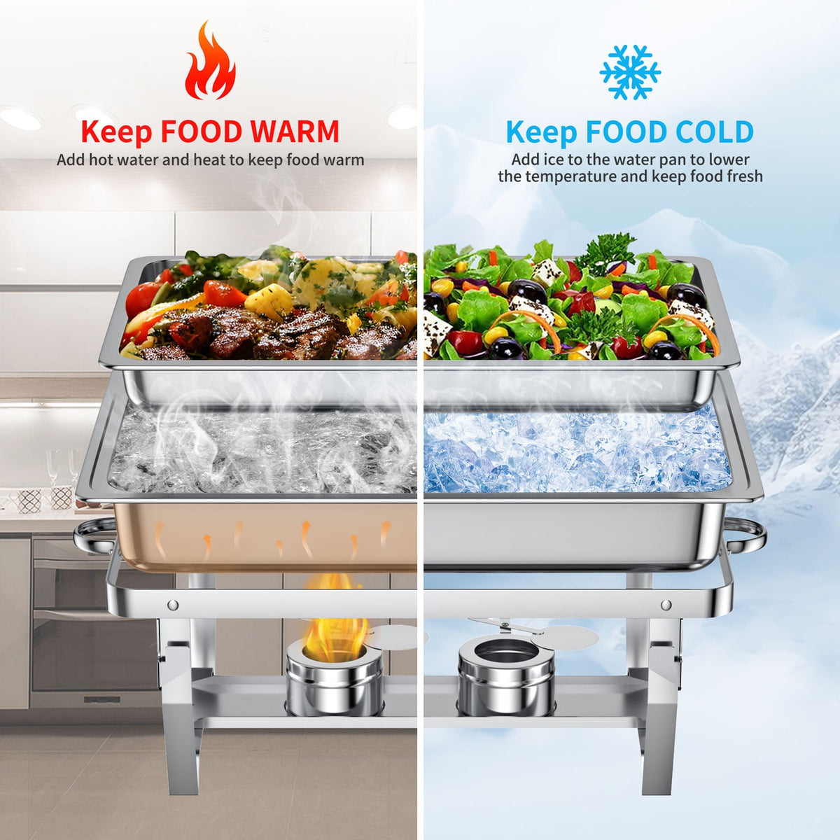 TINANA 4 Pack Chafing Dishes Buffet Set, Full-Size Buffet Servers with Lids, Stainless Steel Food Warmers with 4 Fuel Holders, Silver