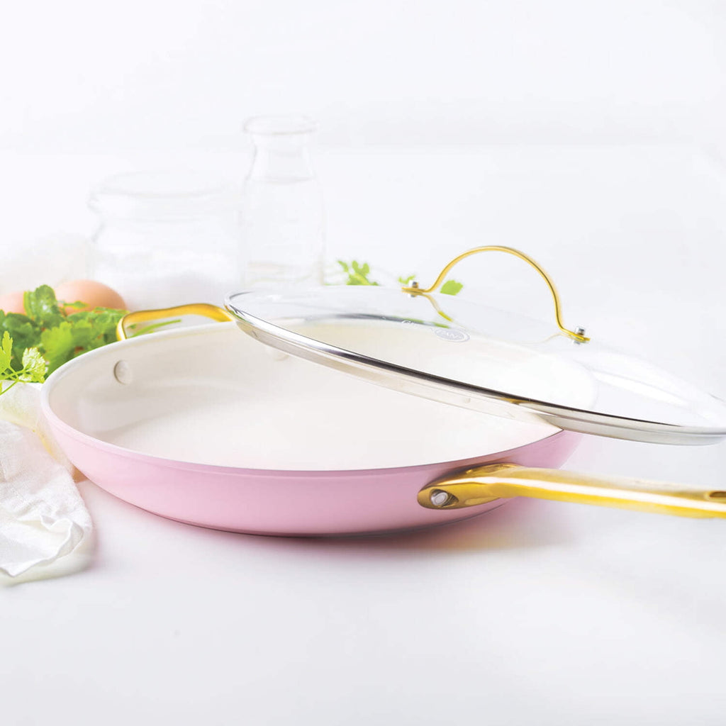 GreenPan Reserve Ceramic Nonstick 12" Frypan with Helper Handle and Lid | Blush