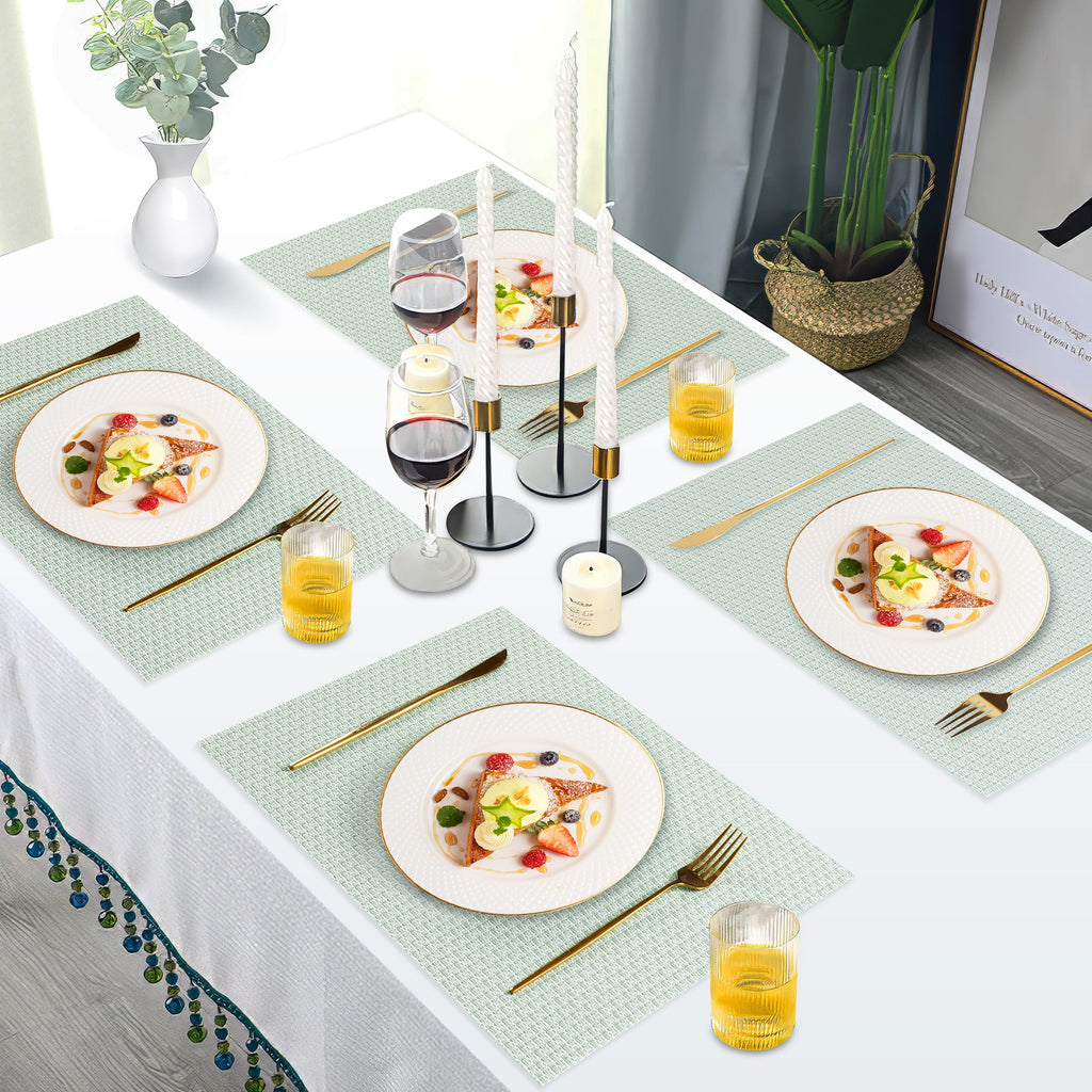 VCVCOO Navy Blue Placemats Set of 4 - Easy Clean Washable PVC Vinyl Placemats - Wipeable Heat Resistant Woven Table Mats for Dining Table - 12x18 inch