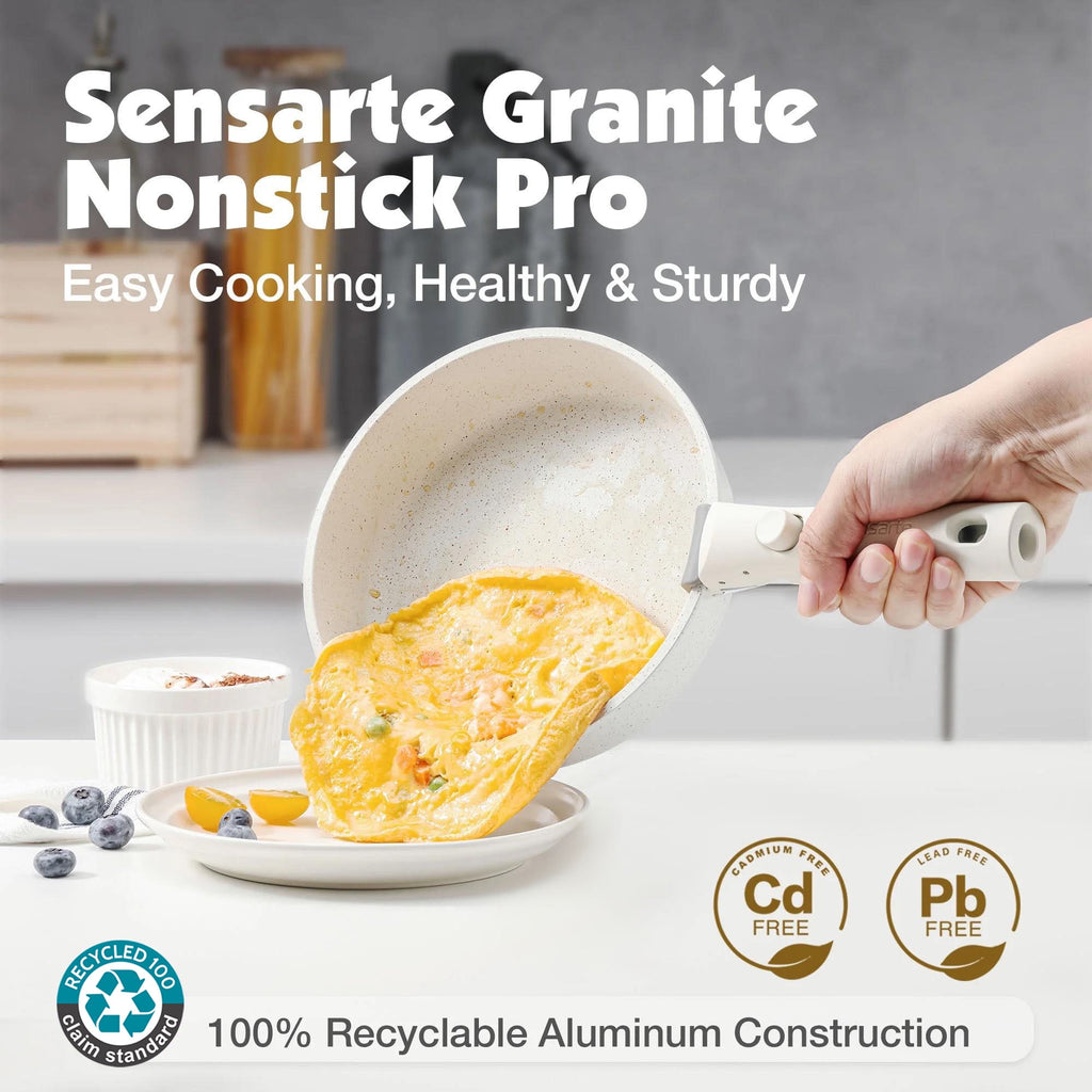 SENSARTE 18-Piece Ceramic Cookware Set with Detachable Handle, Gray Nonstick Pots and Pans Set, Induction Compatible, Dishwasher/Oven Safe, Healthy Cooking Set for RV & Camping