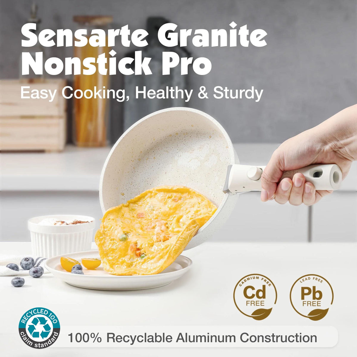 SENSARTE 18-Piece Ceramic Cookware Set with Detachable Handle, Gray Nonstick Pots and Pans Set, Induction Compatible, Dishwasher/Oven Safe, Healthy Cooking Set for RV & Camping