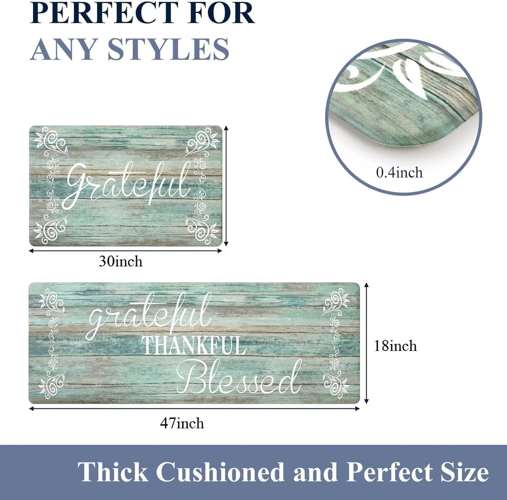 Findosom 2pcs Kitchen Rug Set, 18"x30"+18"x47" Non-slip Anti-Fatigue Kitchen Mats Farmhouse Waterproof Kitchen Runner,Ergonomic Comfort Cushioned Standing Mat for Floor,Home,Office,Sink,Laundry Blue