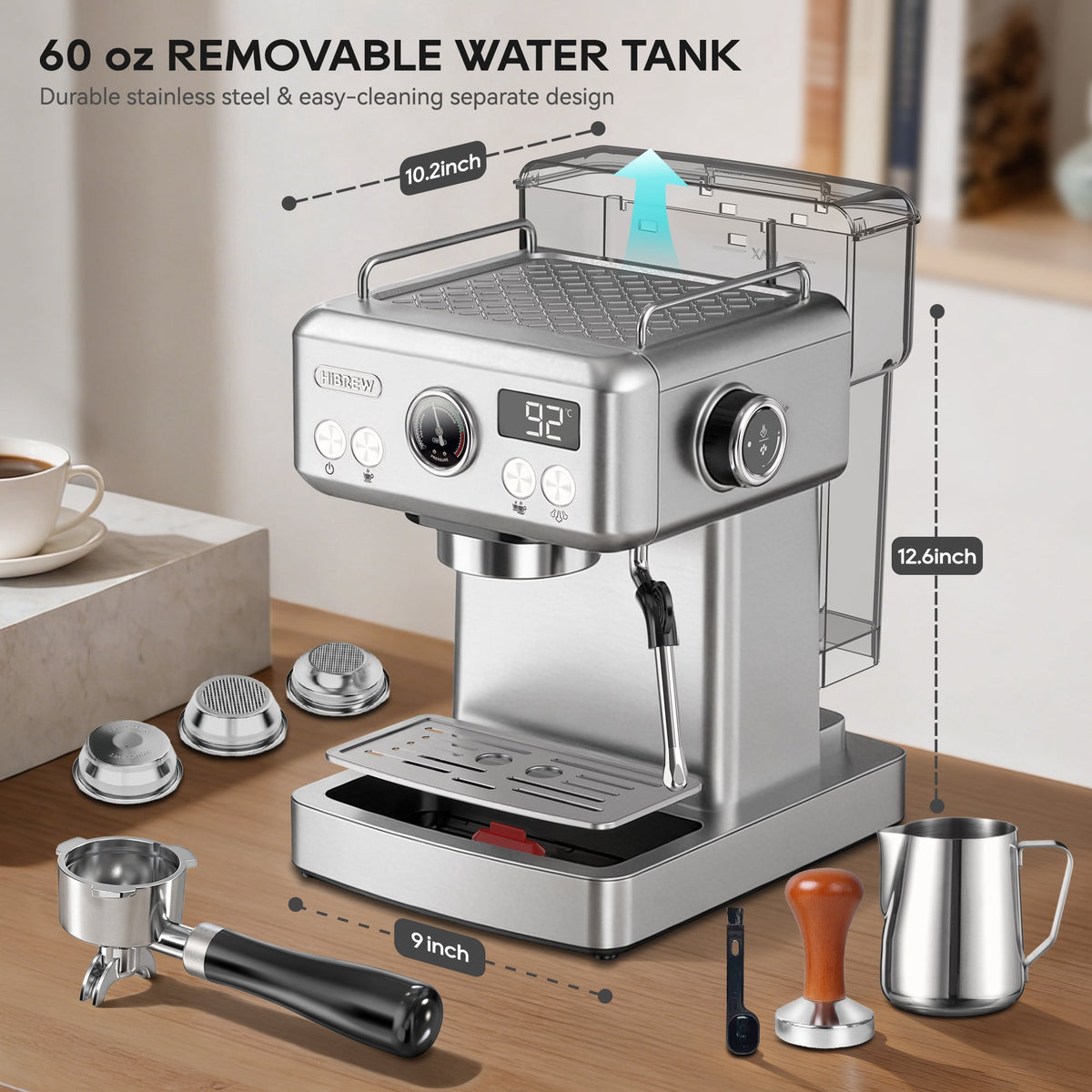 HiBREW 58mm Espresso Machine H10A, 20 Bar Coffee Maker with PID Temperature Control &Steam Wand, Stainless Steel Coffee Machine for Home Use