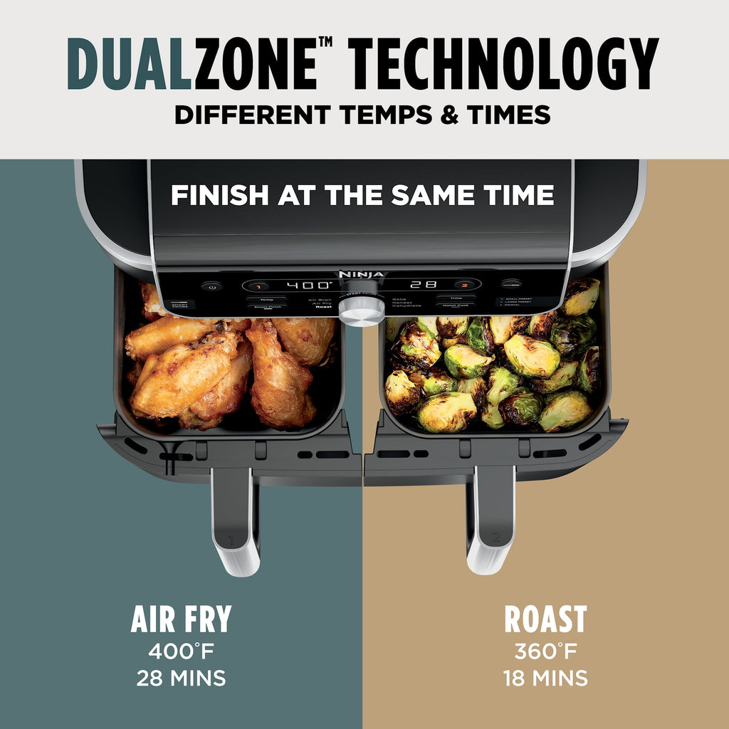 Ninja Foodi Air Fryer 10-Qt, 2 DualZone Baskets, 4-in-1, Smart Finish, Cook 2 Foods at Once, DZ950
