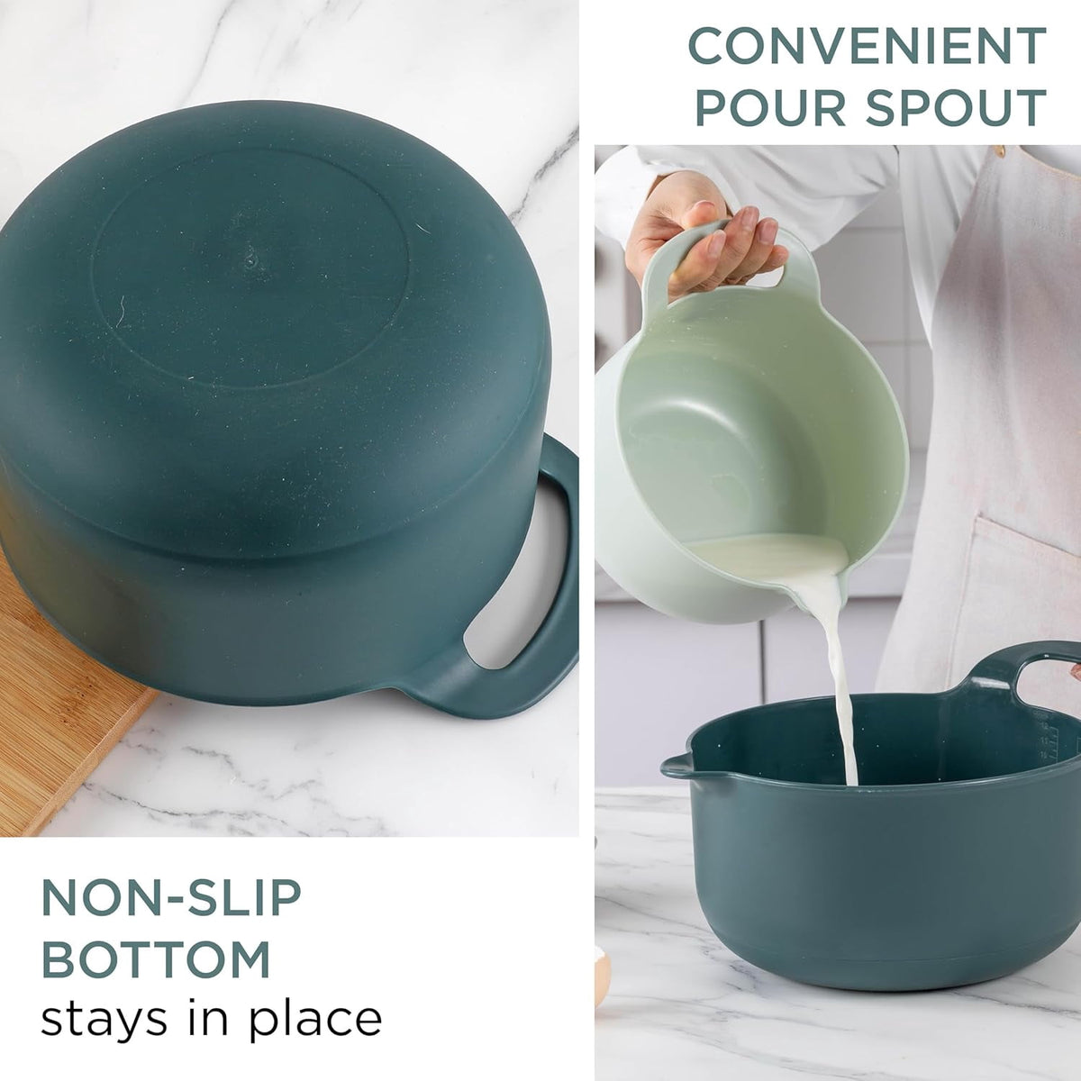 COOK WITH COLOR Mixing Bowls Set, 4-Piece Non-Slip Mixing Bowls with Pour Spouts & Handles, Black Speckled