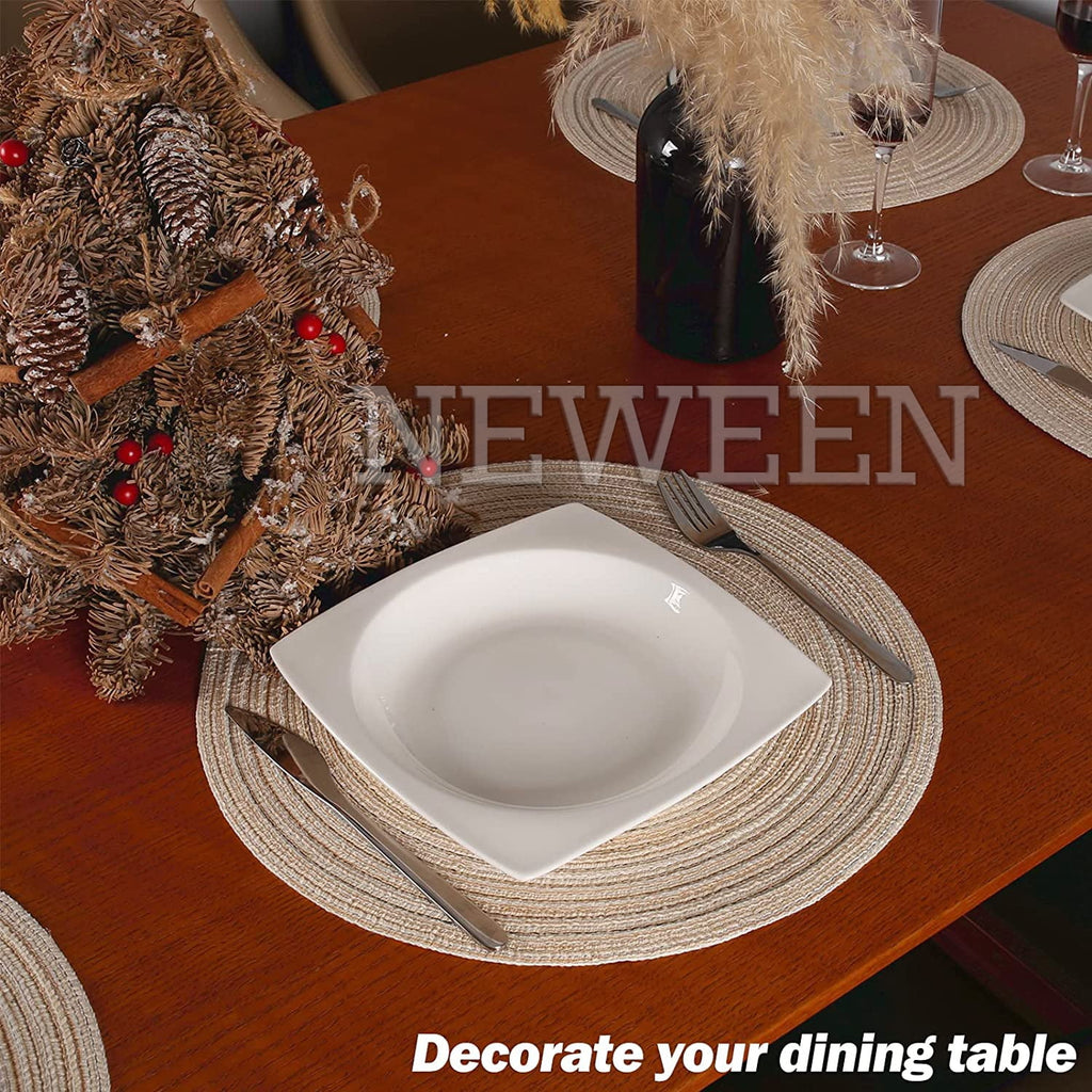 NEWEEN 15" Round Placemats Set of 6 Braided Fabric Heat Resistant Washable Table Mat for Kitchen for Kitchen Party Decor