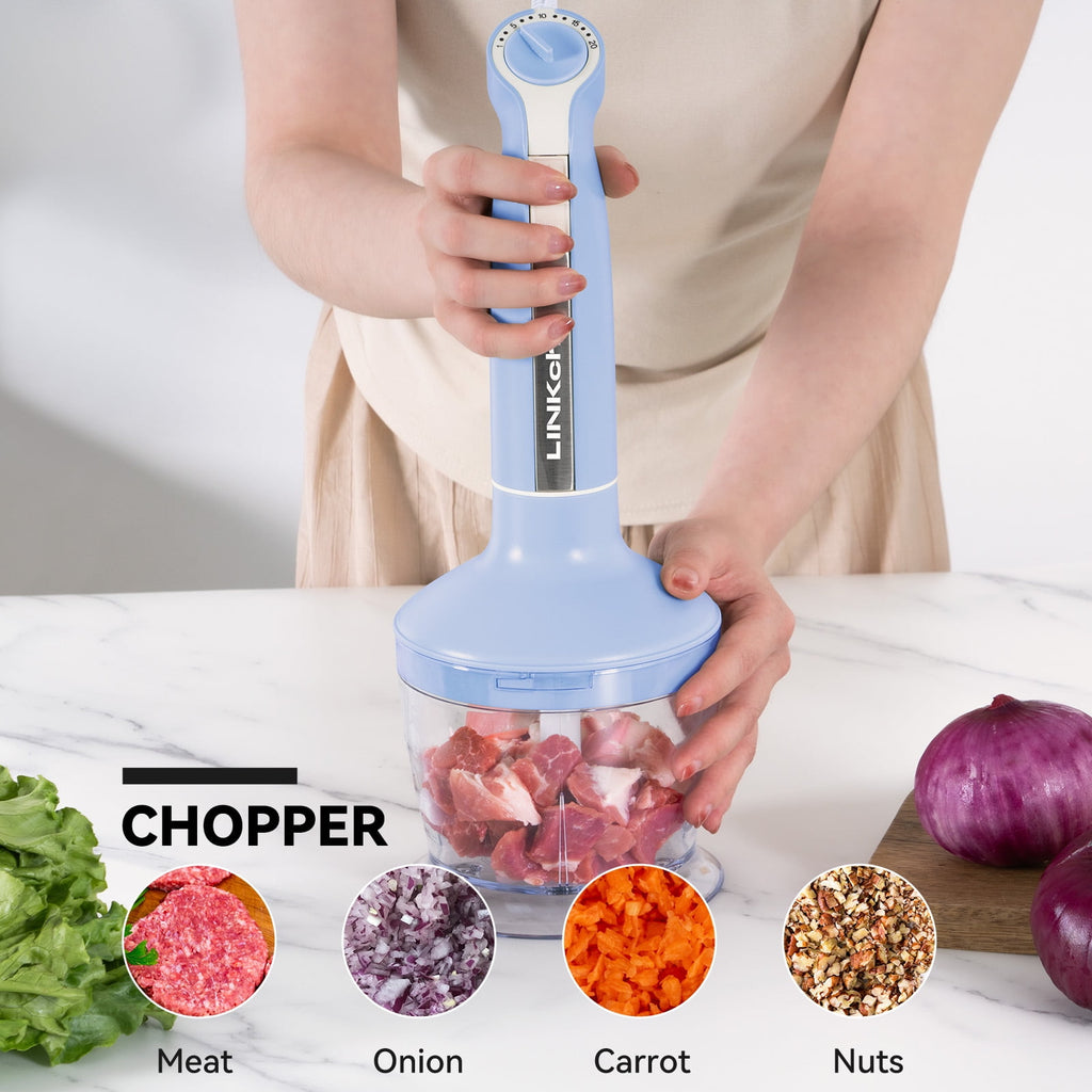 LINKChef Immersion Blender, 1000W 20-Speed 5-in-1 Hand Blender with Turbo Mode, Scratch-Resistant Stick Blender for Baby Food, Ice & Smoothie(Black)