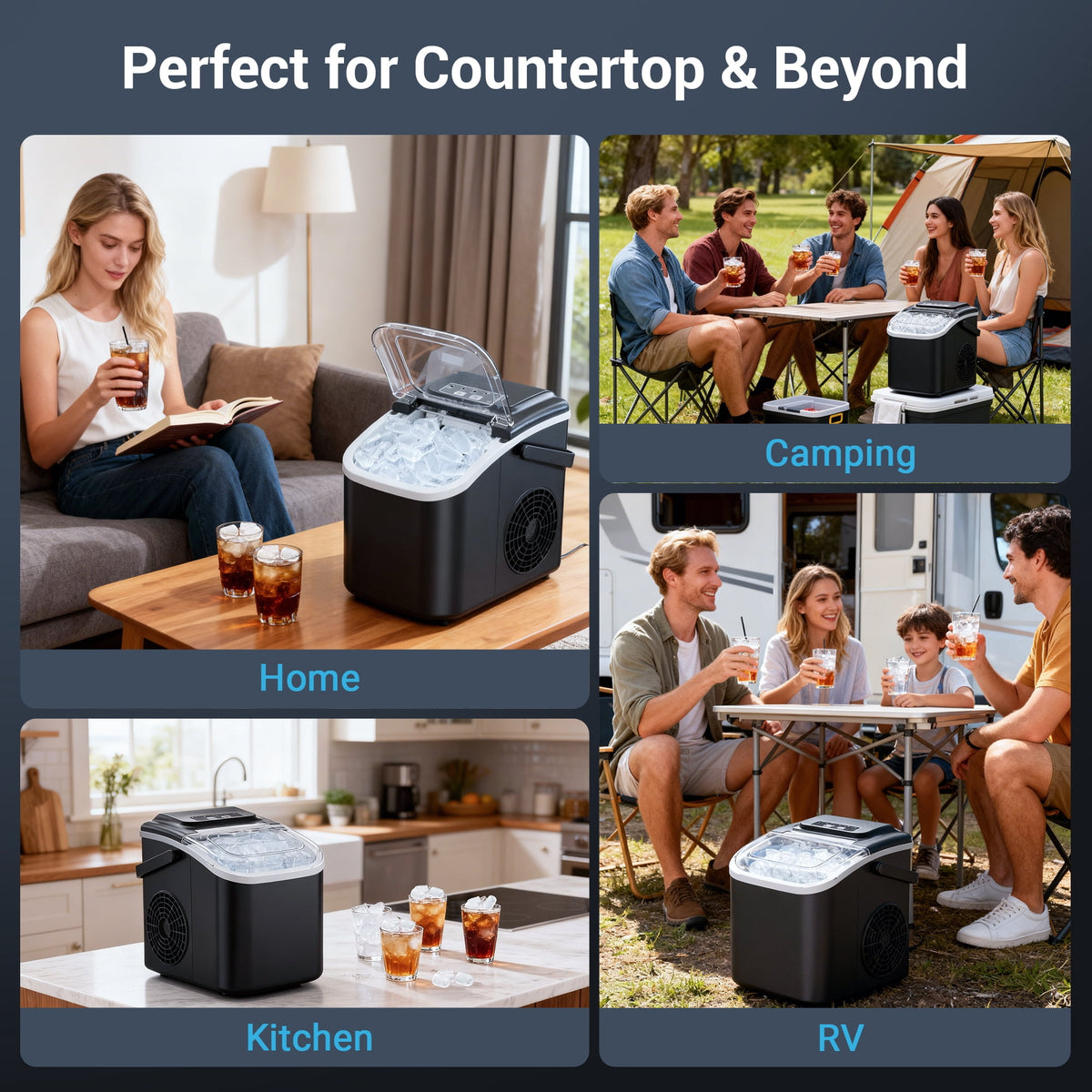 Snowyermine Countertop Ice Maker with Handle, 26 lbs/24H Portable Ice Machine, 2 Bullet Ice Sizes, 8 Cubes in 6 Minutes, Self-Cleaning for Home, Bar, RV and Camping