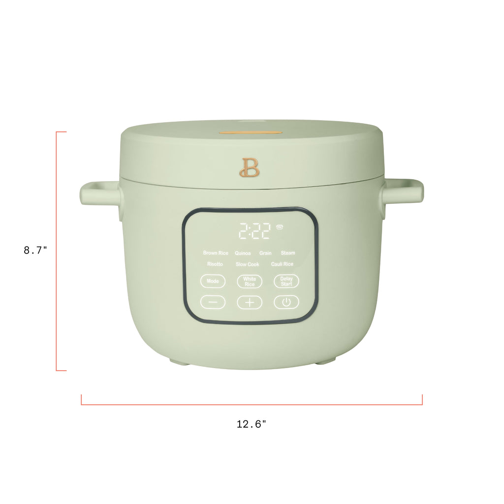 Beautiful 14-Cup Cooked, 6-Cups Uncooked Electric Rice and Grain Cooker, EverGood Ceramic Nonstick Coating, Thyme Green by Drew Barrymore