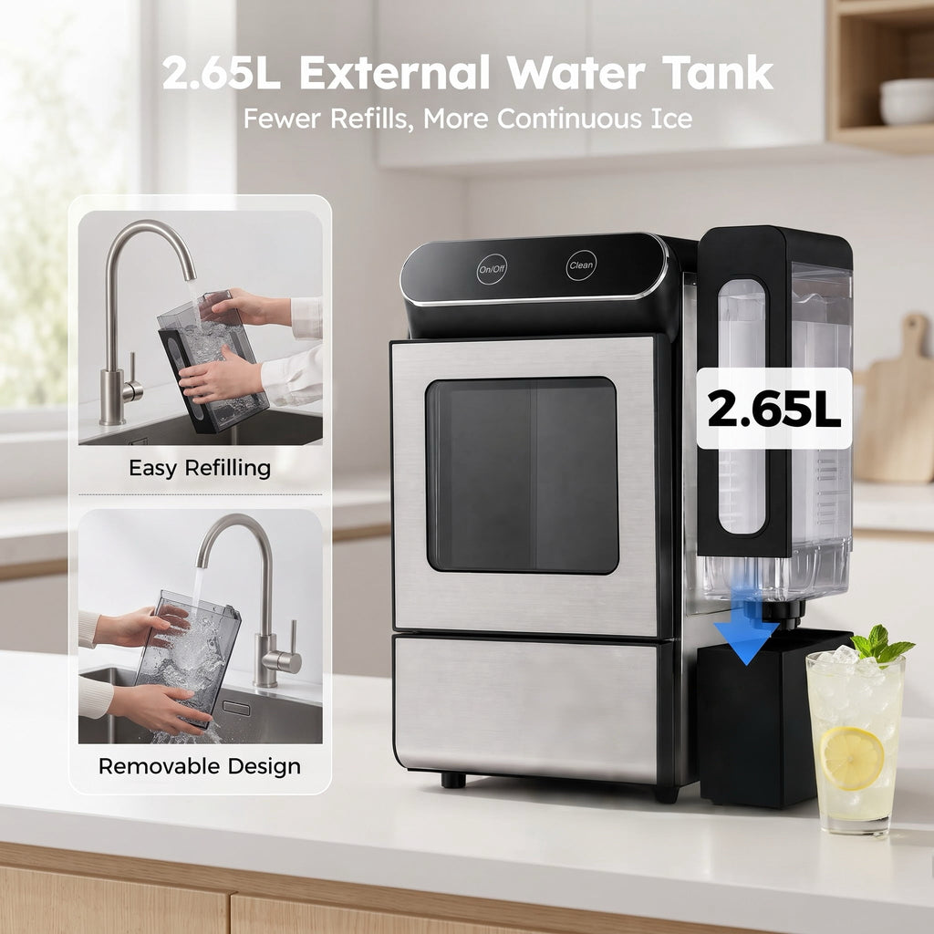 EUHOMY Nugget Ice Maker Countertop 26lbs/Day, 4.3L Water Tank, Portable Chewable Ice Machine for Home, Office & Bar
