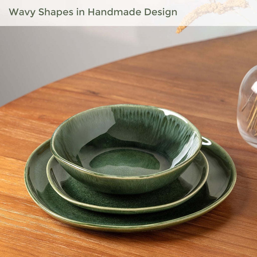 AmorArc Ceramic Dinnerware Sets,Handmade Reactive Glaze Stoneware Plates and Bowls Sets,Highly Chip and Crack Resistant | Dishwasher & Microwave Safe Dishes Set,Service for 4 Set(12pc),Reactive Glaze