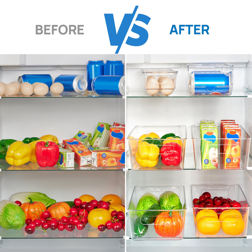 Sindcom Set of 10 Fridge Organizer, Refrigerator Organizing Bins with Handles, BPA-Free Clear Plastic Fridge Storage Containers