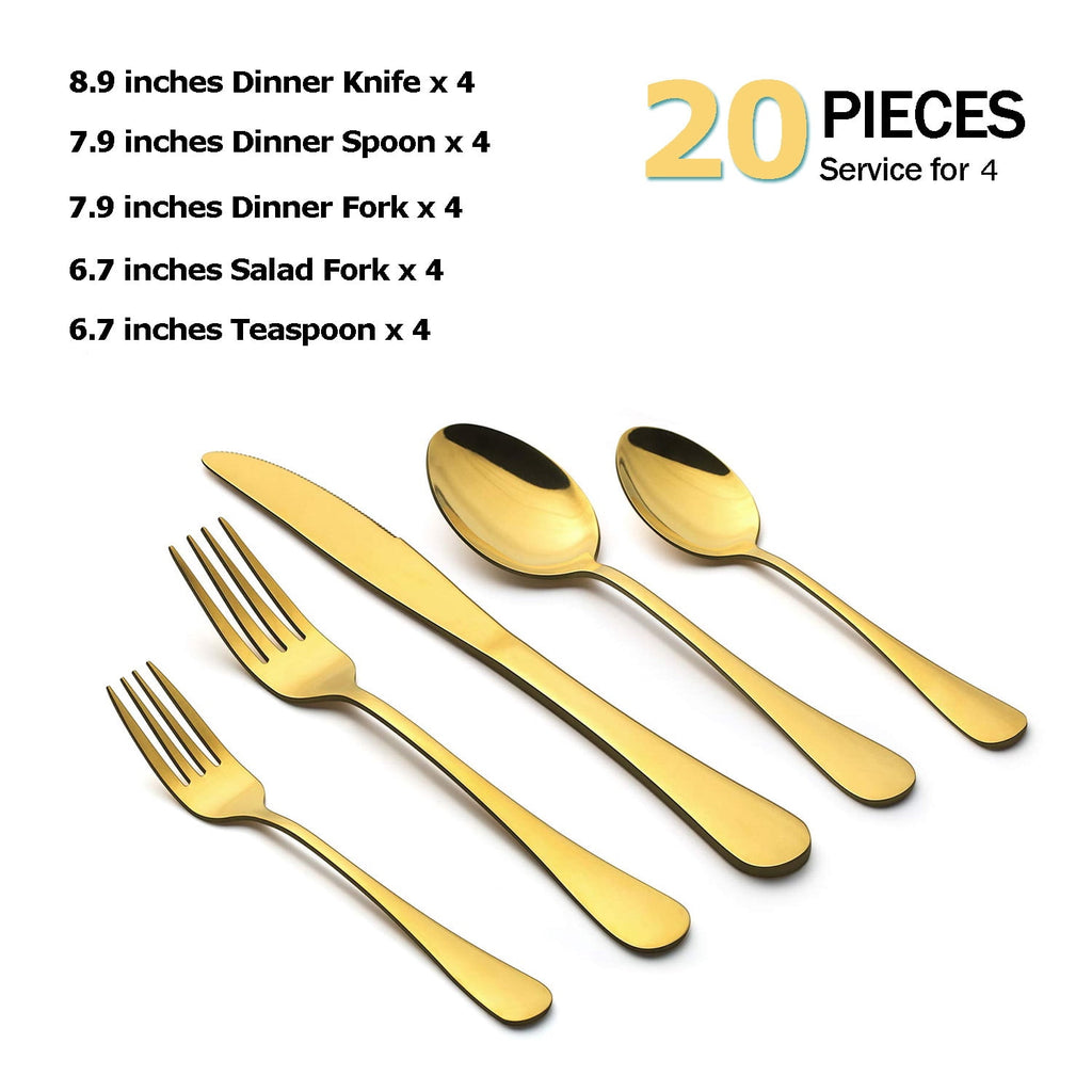 Black Silverware Set, Vesteel 20 Piece Stainless Steel Flatware Cutlery Set for 4, Mirror Finish, Dishwasher Safe