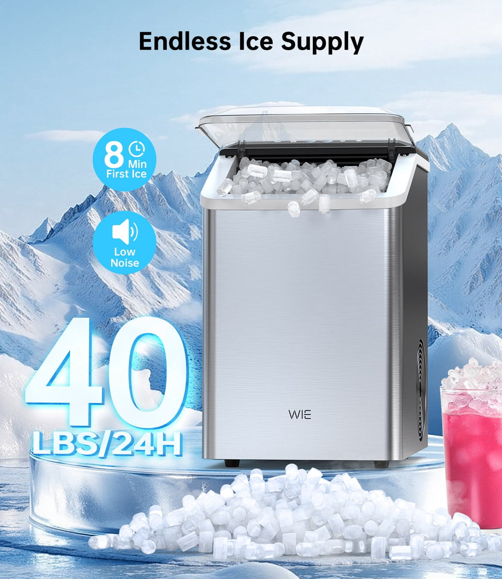 WIE 40lbs/Day Countertop Sonic-Style Chewable Nugget Ice Maker Silver