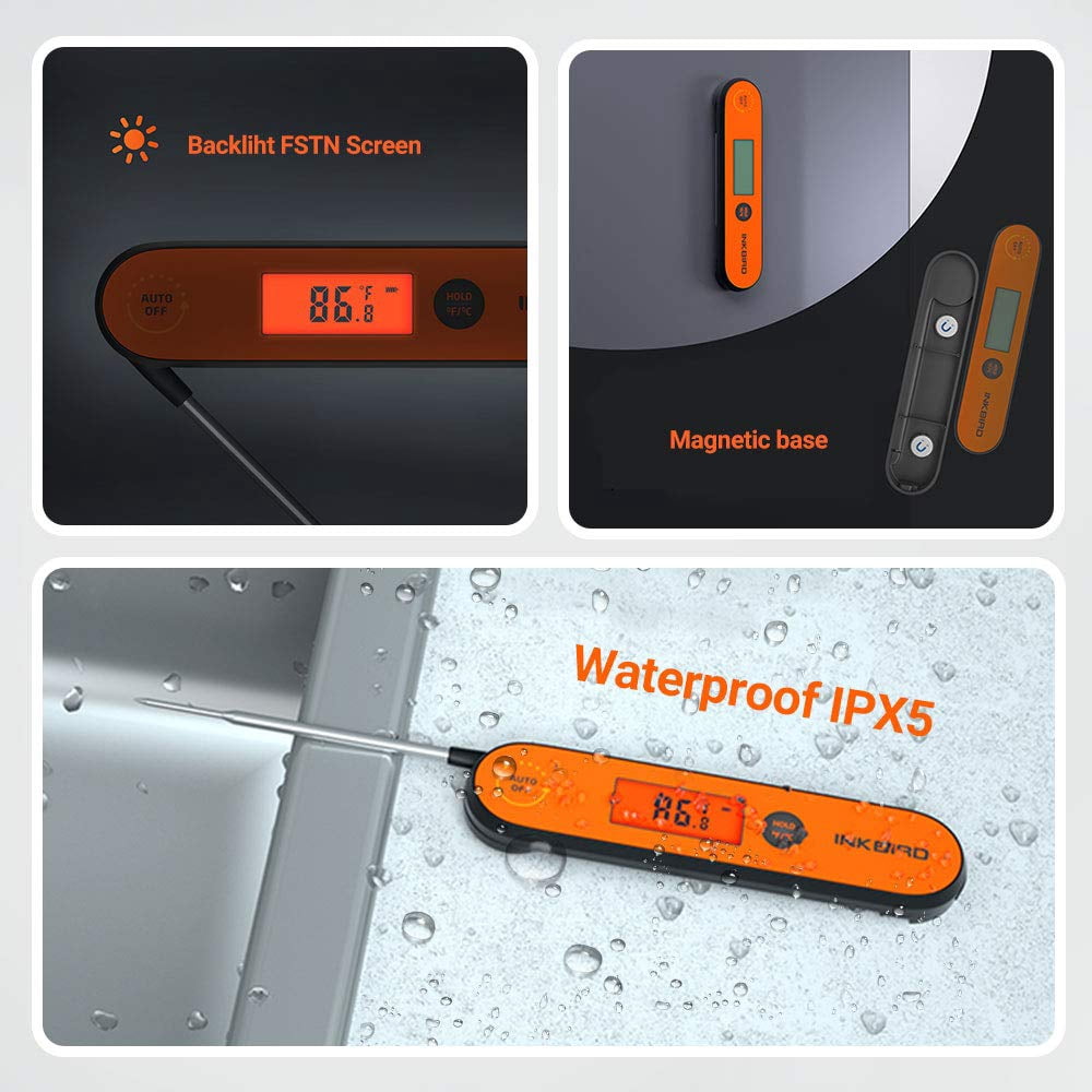 INKBIRD Meat Thermometer with Stainless Steel Probe and LCD Display, Foldable Probe Instant Read Waterproof Digital Food Thermometer , -58°F to 572°F