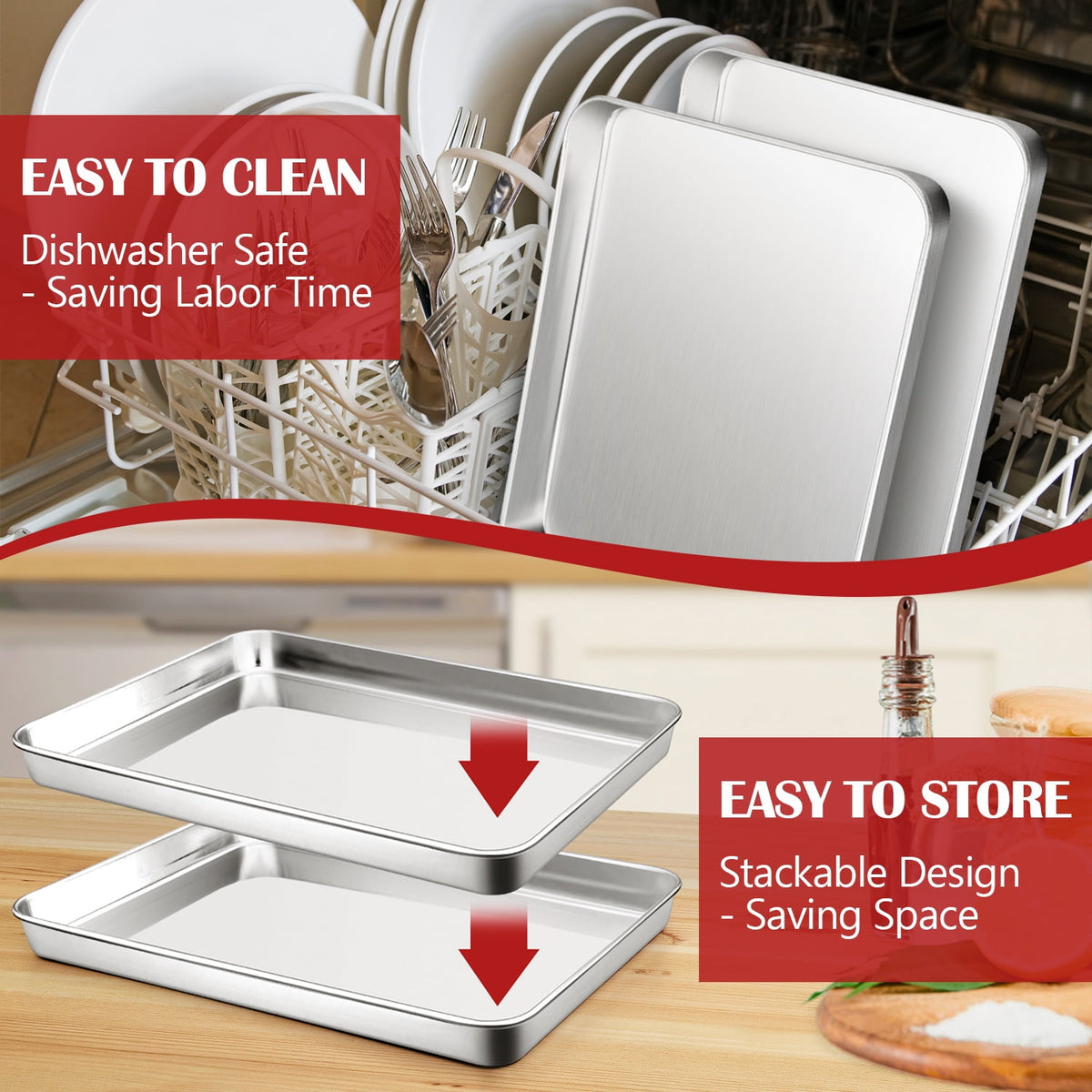 Vesteel 20" x 14" x 1" Extra Large Baking Sheet Set of 2, Heavy Duty Stainless Steel Cookie Sheet Baking Pan for Oven, Non-Stick & Dishwasher Safe