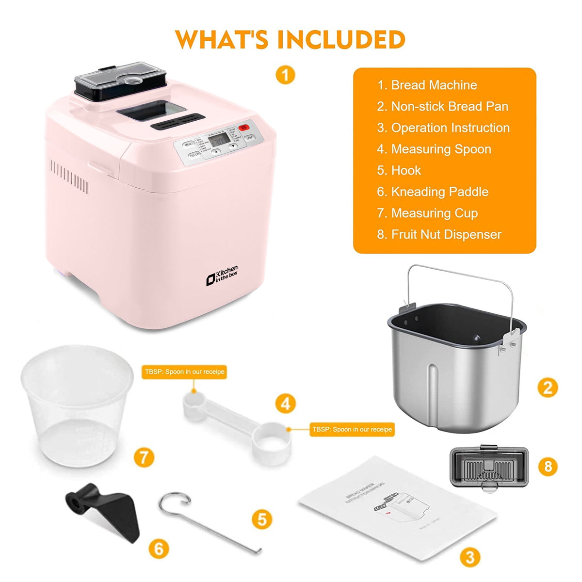 Kitchen in the Box 2lb Bread Maker with Auto Fruit Nut Dispenser, 12-in-1 Gluten-Free Bread Machine, 13H Delay Timer, Nonstick Pan, Keep Warm, White