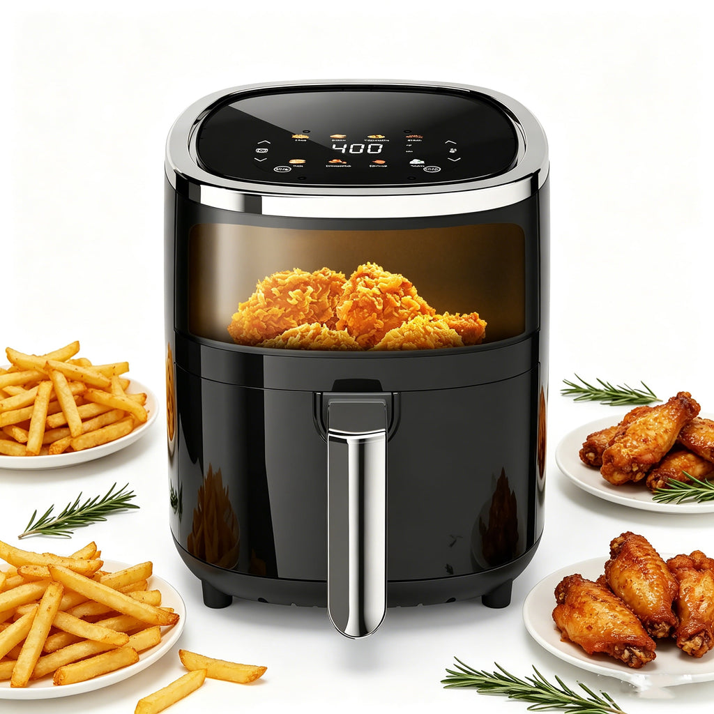 WHALLULTRA 4QT Air Fryer, Smart Touchscreen & View Window, 12 Presets, Vortex Heating, Dishwasher Safe Basket, Obsidian
