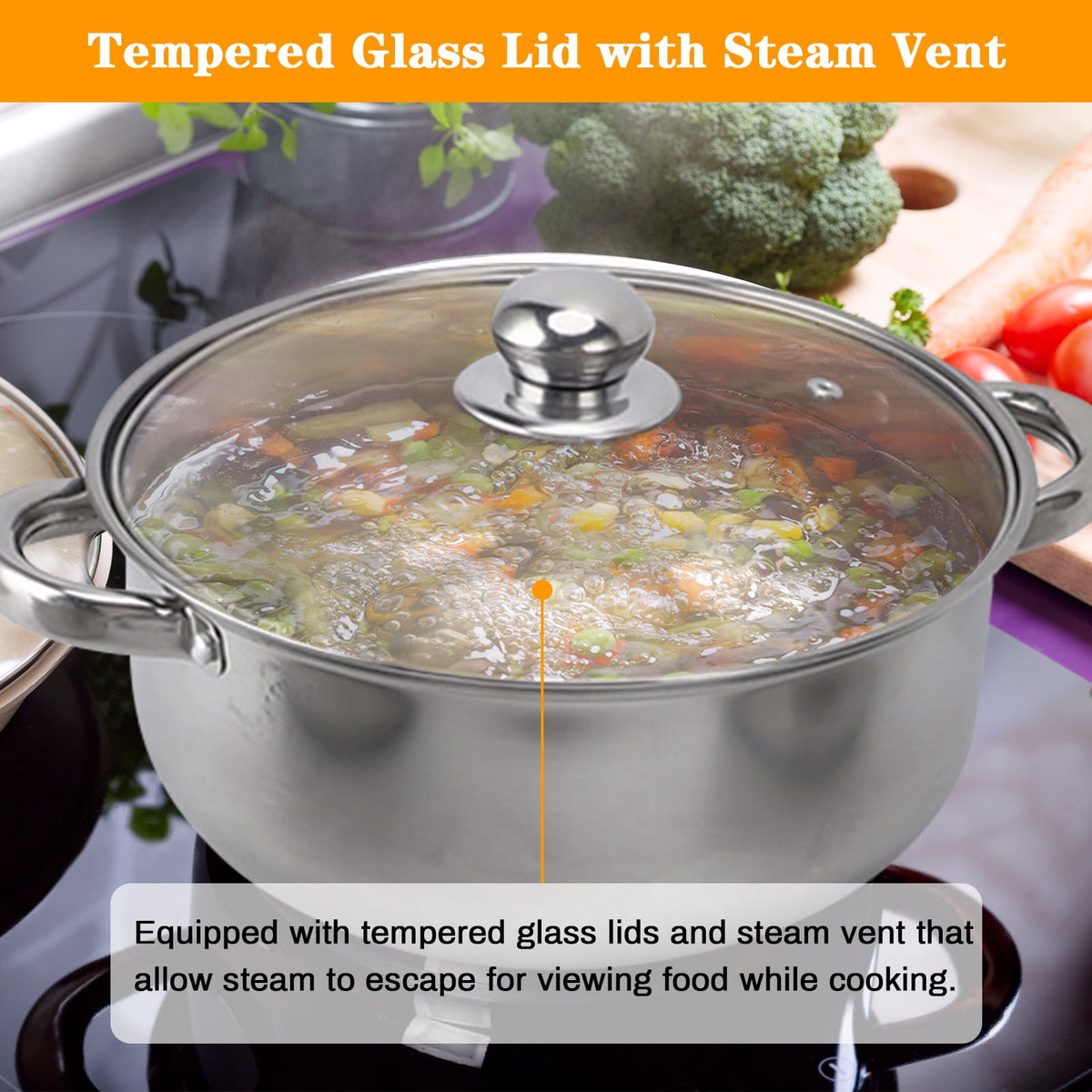 Stainless Steel Pots Sets 10-Piece, Kitchen Cookware Set Saucepan With Glass Lid Stockpot Soup Pot With 2 Ear Handle For Cooking Dishwasher , Silver