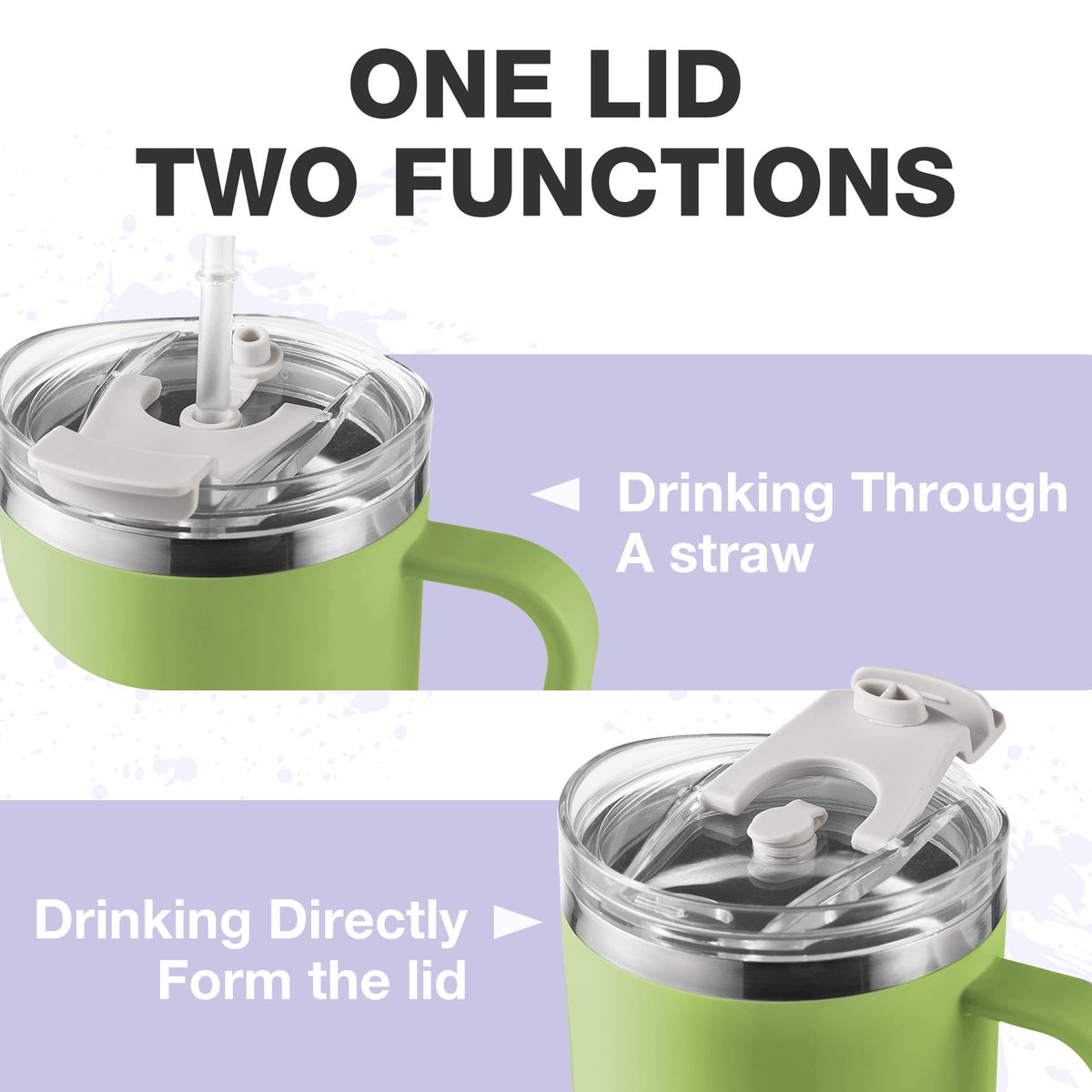 HONGBAKE 40 oz Tumbler with Handle and Straw Lid, Insulated Stainless Steel Tumbler, Travel Mug Fits Cup Holder, Dusty Lavender