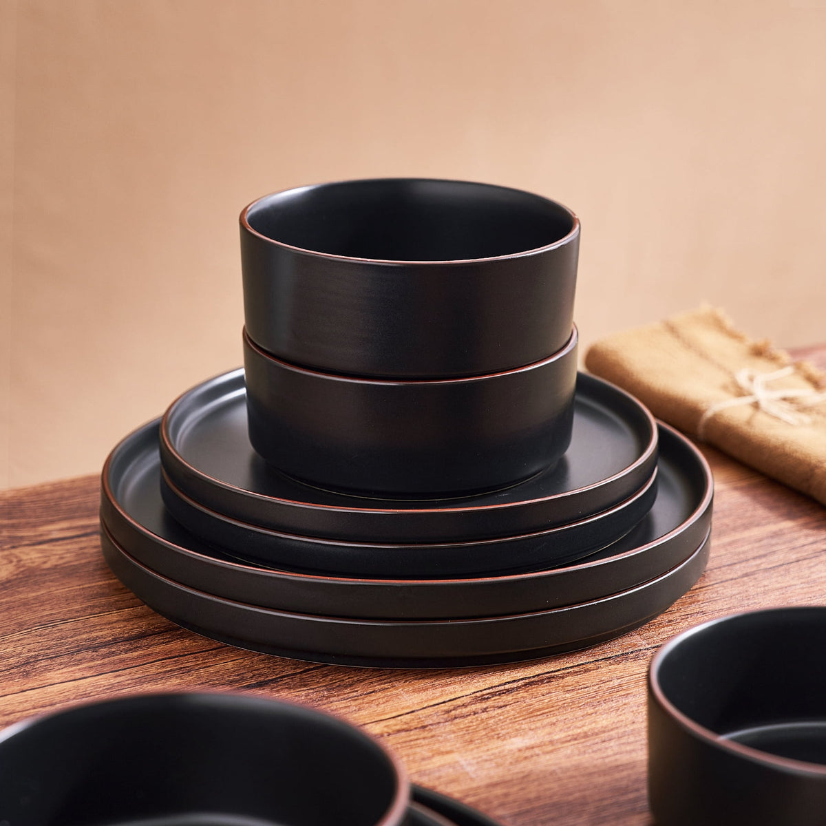 Famiware Nebula Stoneware Dinnerware Sets, 12-Piece Dish Set, Multi-color