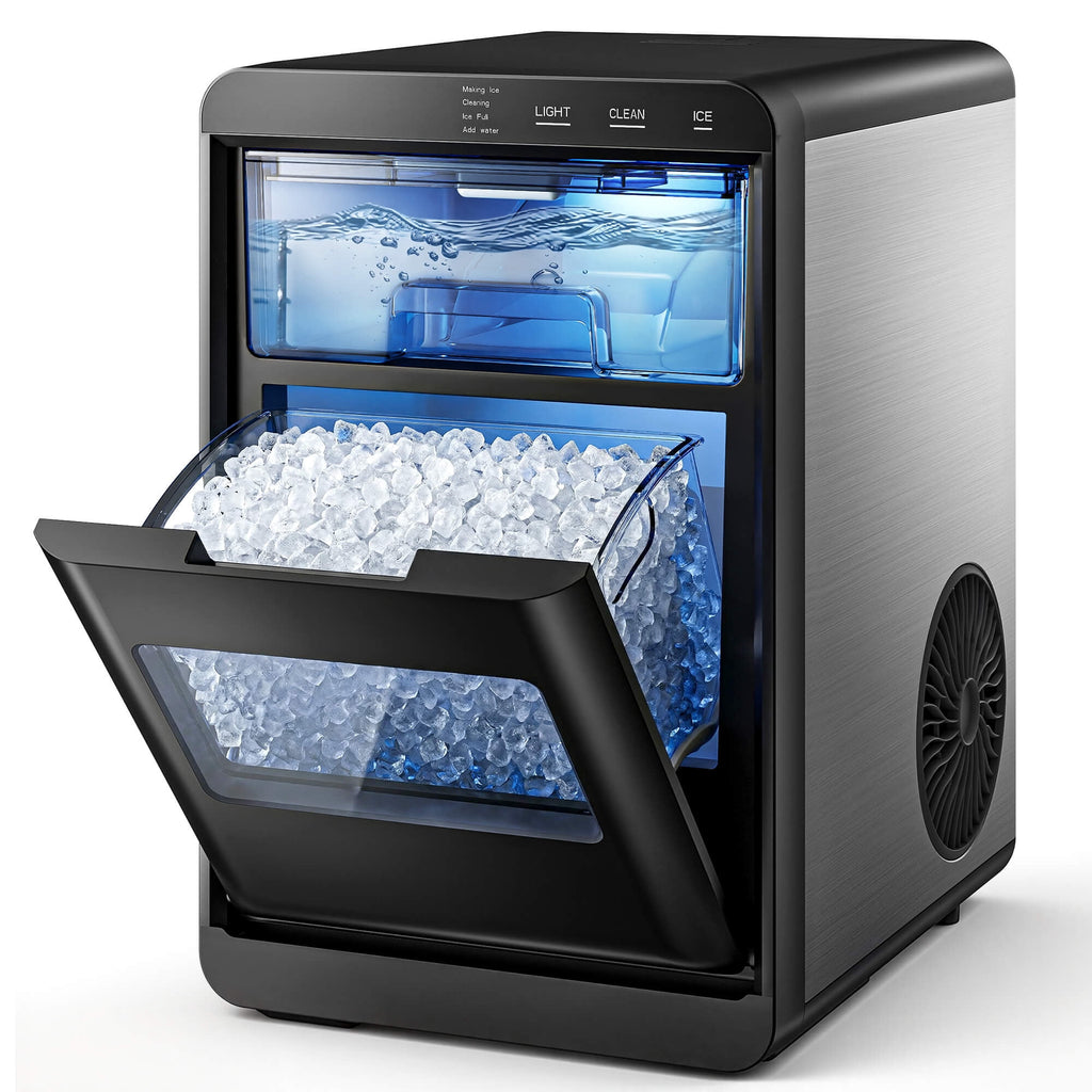 Simzlife Nugget Ice Maker Countertop, 44 lbs/24H, Soft Chewable Sonic-Style Pebble Ice machine, One-Touch Self-Cleaning, Stainless Steel Black