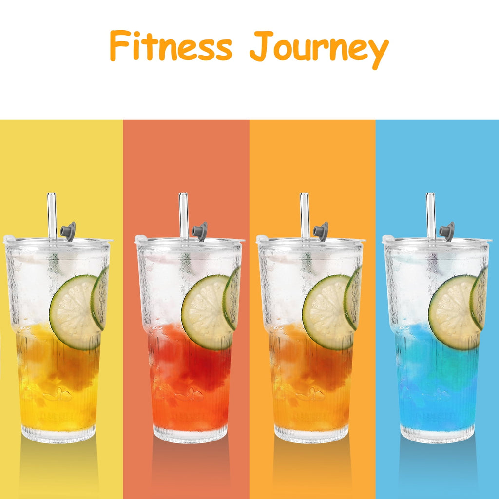 2 Piece 20 oz Glass Cups with Lid and Straw,High Borosilicate Tumbler, Iced Coffee Cup, Beer Glasses,Water Smoothie,Clear