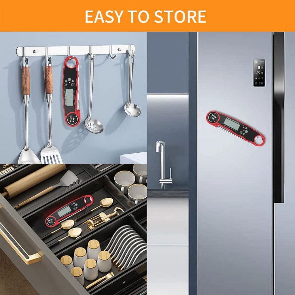 Yezivo Waterproof Meat Thermometer with Magnet, LED Display and Stainless Steel Probe, Instant Read Food Thermometer for Baking, Liquids, Candy, Grill Thermometer for Kitchen,BBQ,Party