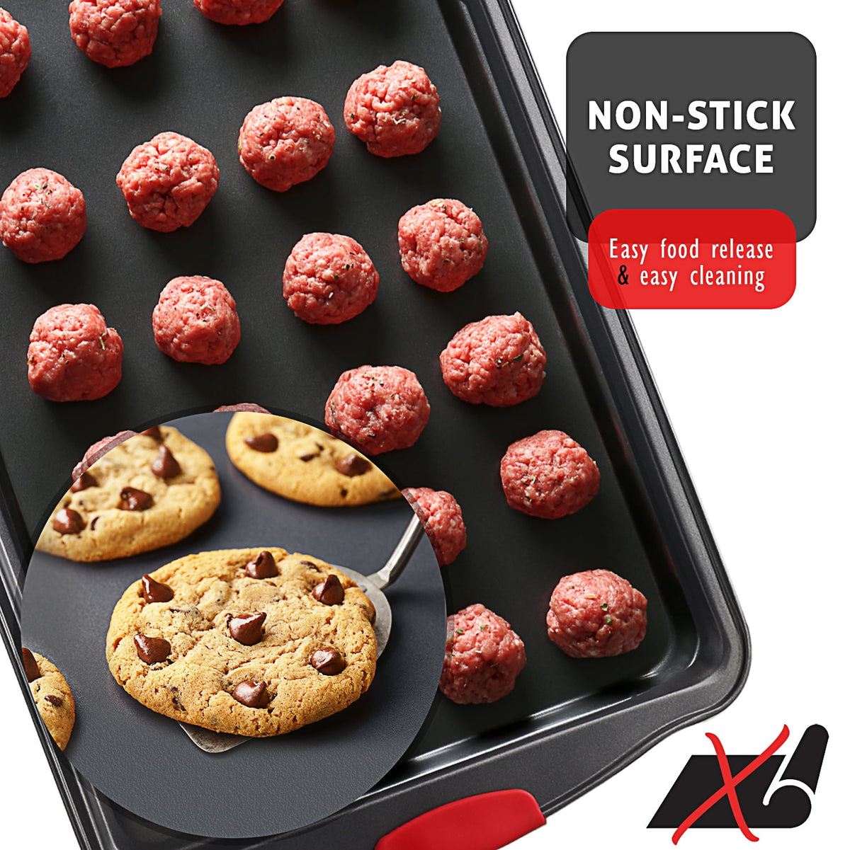 Joytable Cookie Sheet Set, Steel Baking Pans Set, Durable Baking Sheets for Oven, Cookie Sheet Non-Stick Sets For Oven, Black, 3pc