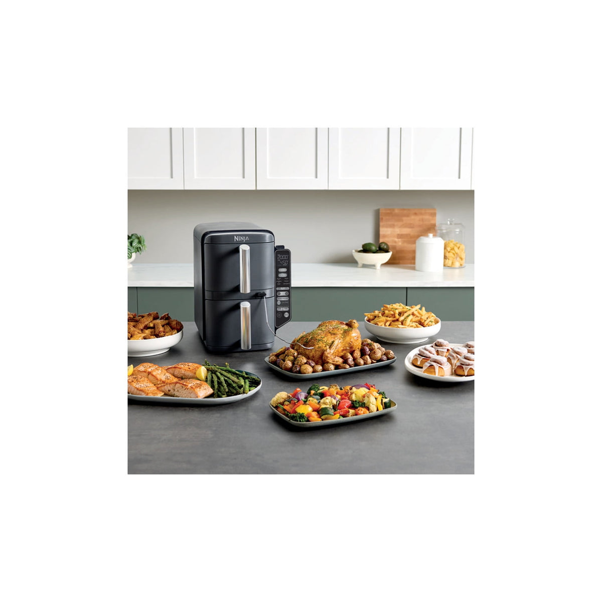 Ninja DoubleStack Smart XL Air Fryer 10-Qt, Smart Cook & Thermometer, 2 Baskets, Space Saving, SL451 Deep Gray