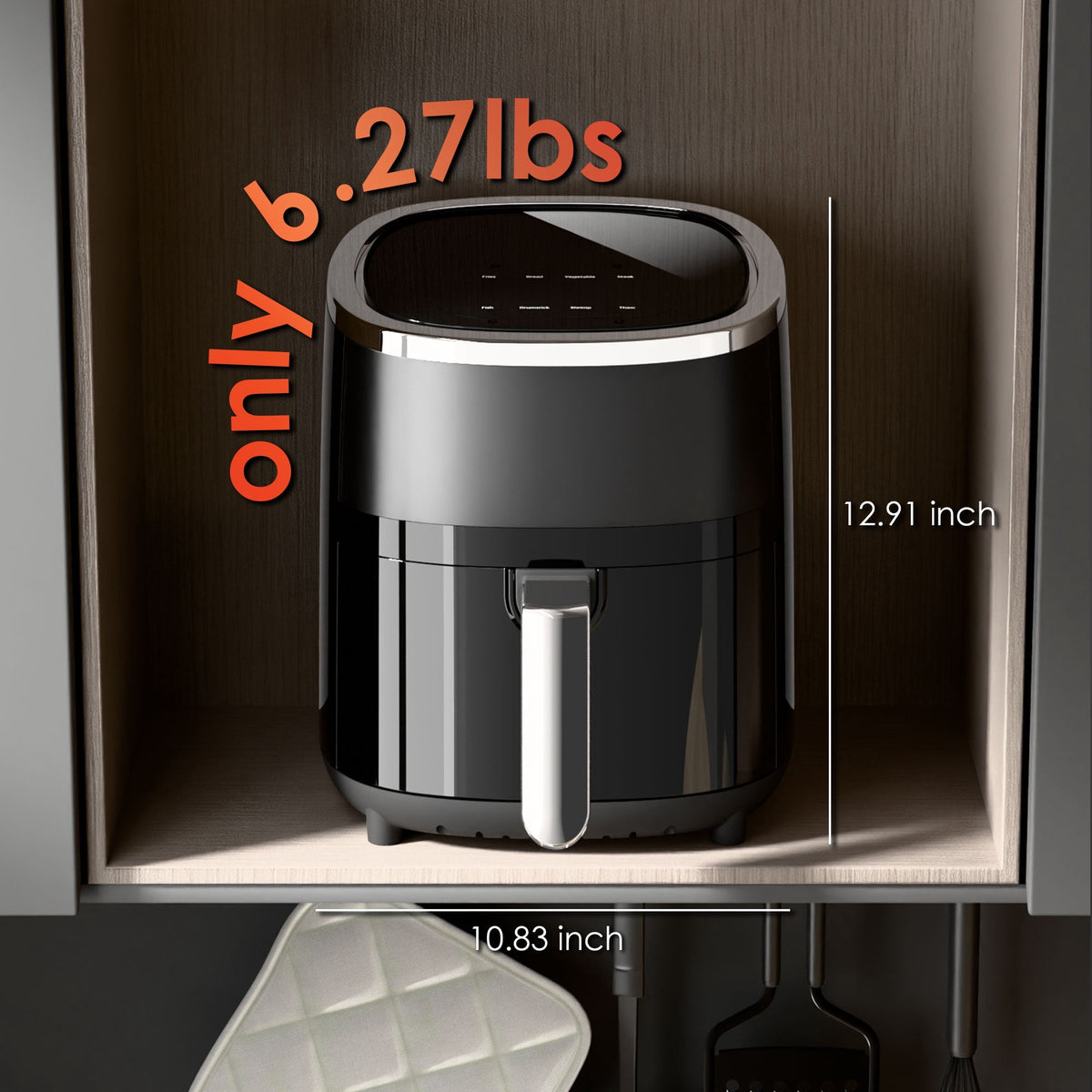 WHALLULTRA 4QT Air Fryer, Smart Touchscreen & View Window, 12 Presets, Vortex Heating, Dishwasher Safe Basket, Obsidian