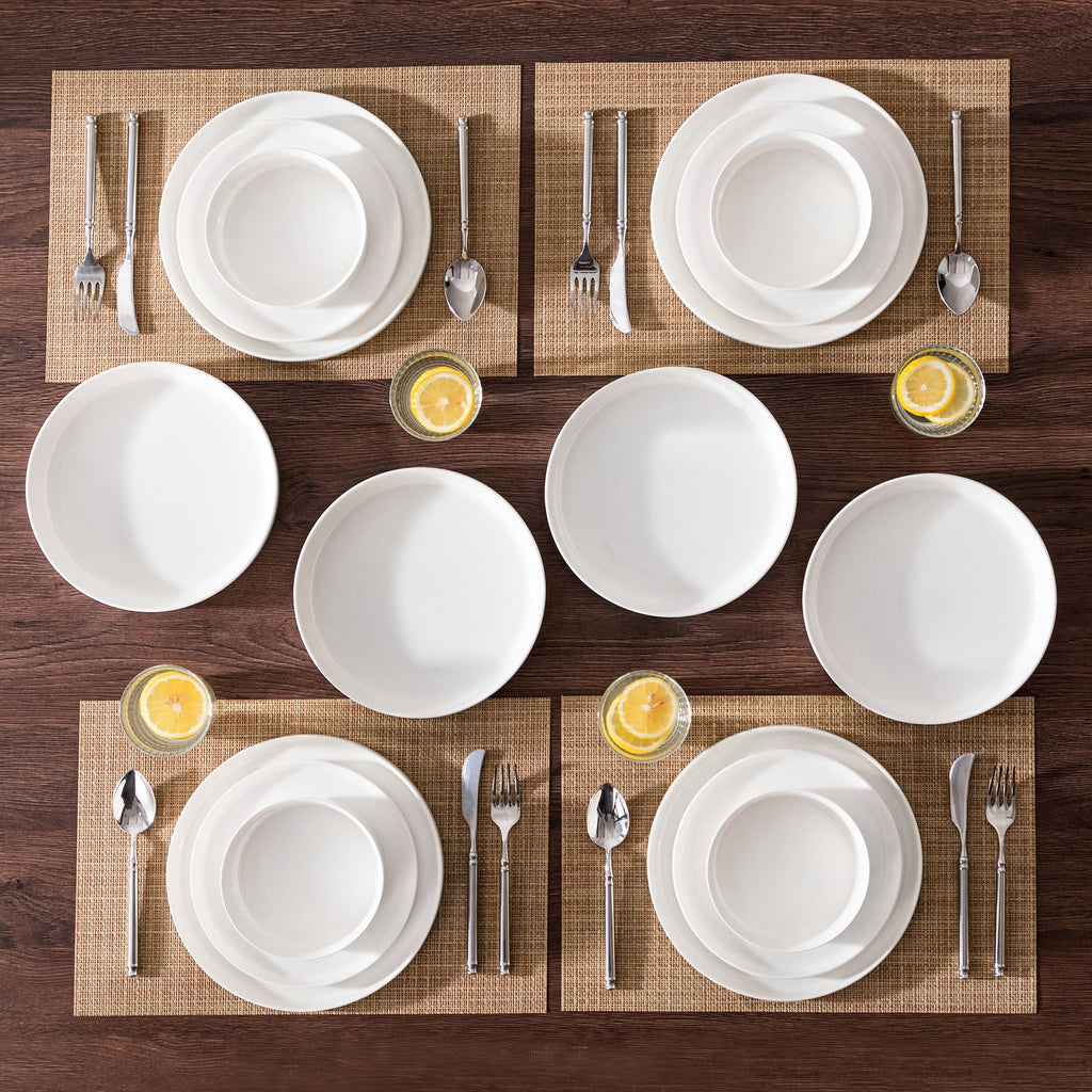 Vancasso 16 Pcs Dinnerware Sets, Plates and Bowls Set for 4, Ceramic Dinner Set, Scratch Resistant, White