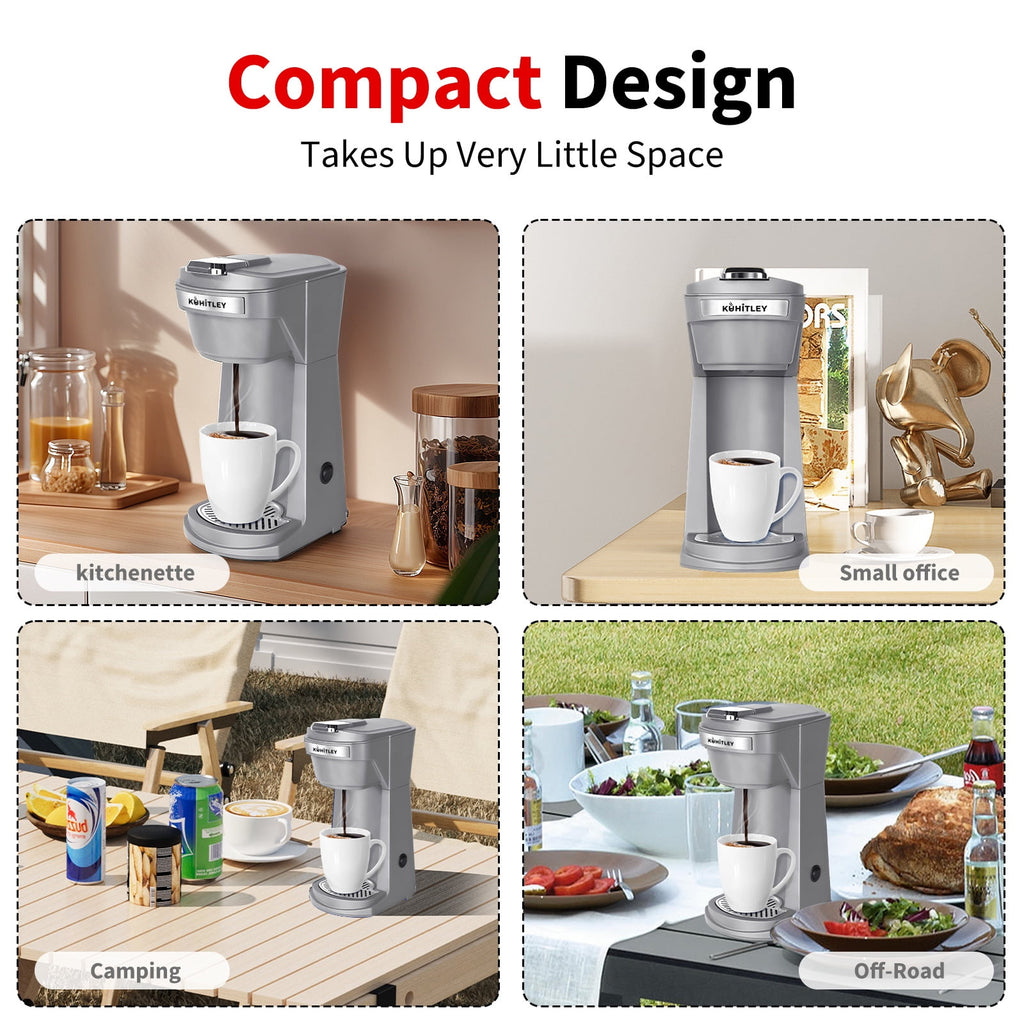 2 in 1 Single Serve Coffee Maker for K Cup Pods & Ground Coffee, Mini K Cup Coffee Machine with 6 to 14 oz Brew Sizes, Single Cup Coffee Brewer with One-Press Fast Brewing, Reusable Filters,Black